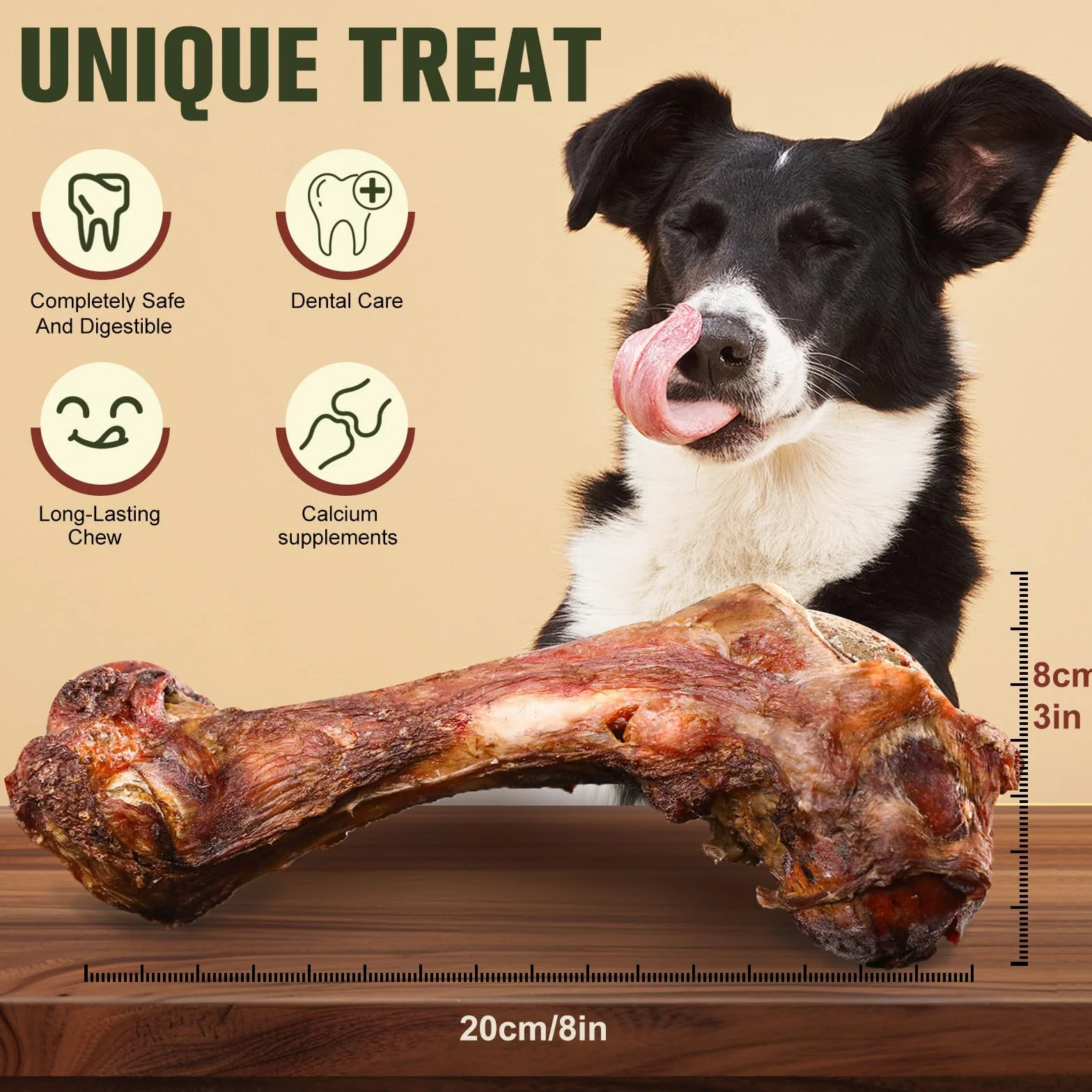 Os à mâcher géant pour chiens longue durée, jouet naturel soins dentaires, bœuf nourri à l'herbe XXL 2 pièces