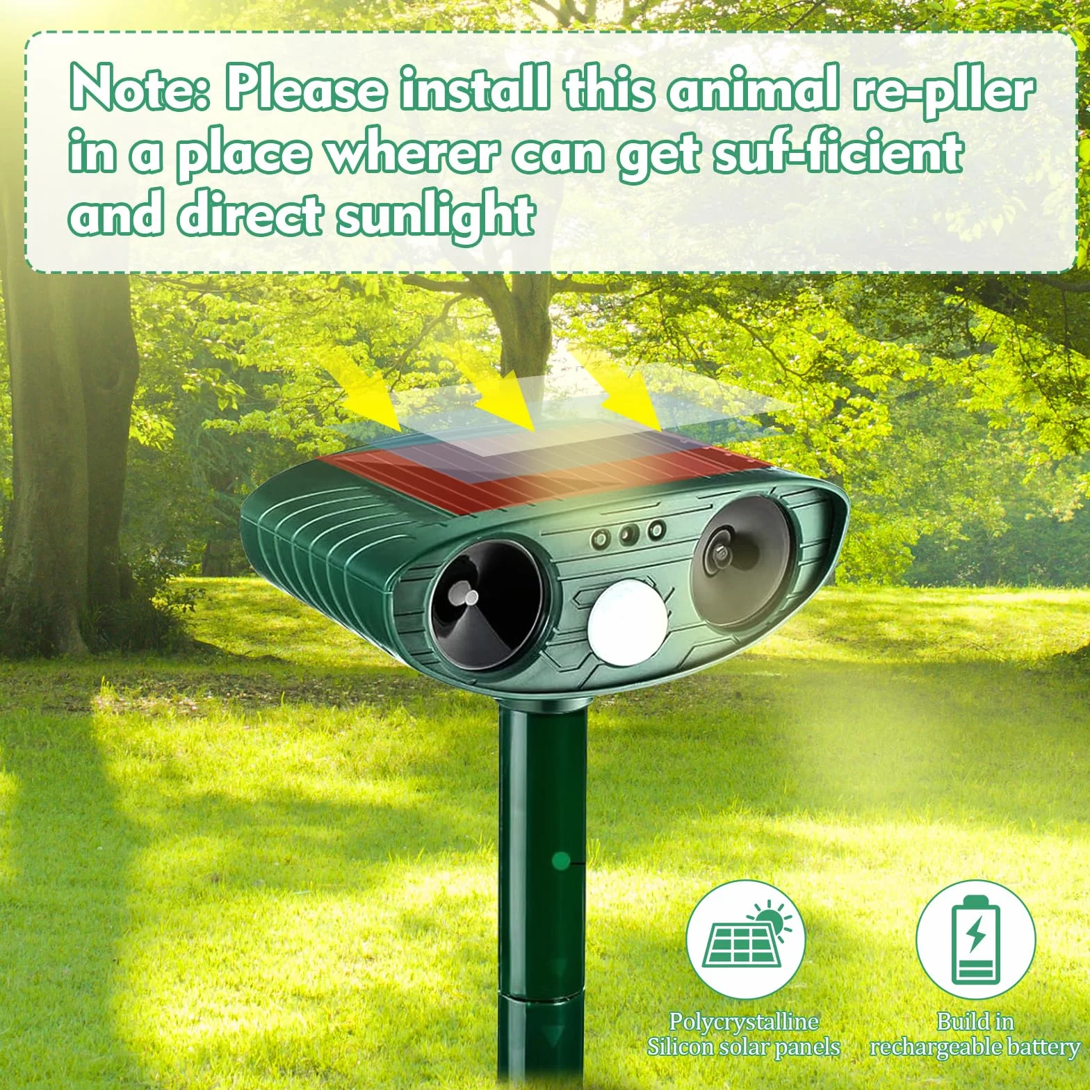 Répulsif Chat Ultrason Solaire Étanche avec Détecteur de Mouvement Anti Chats Chiens Lapins Ratons