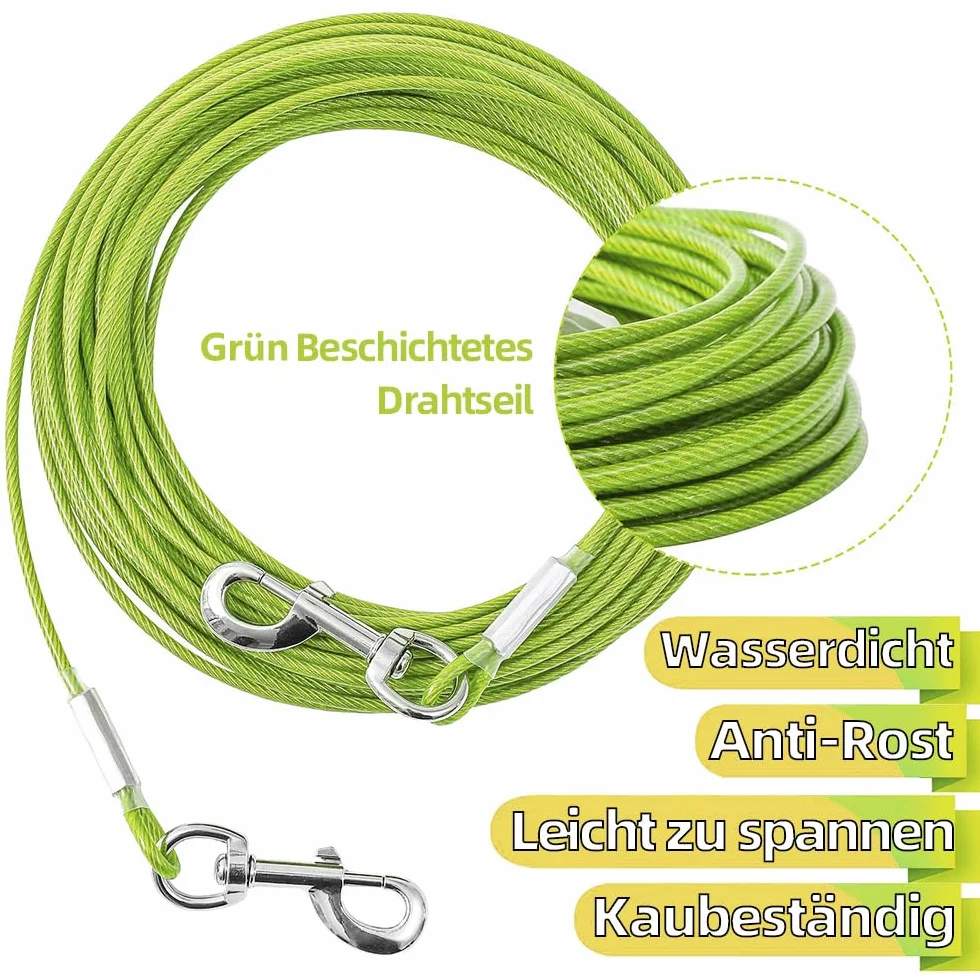 Laisse pour chien anti-mastication 6 m, taille moyenne et grande, vert