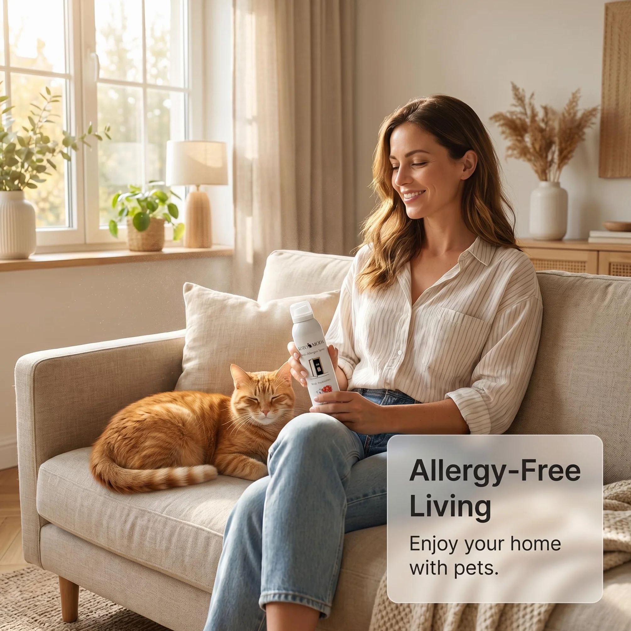 Spray Probiotique Anti-Allergie pour Chats 200 ML Neutralise Fel d 1 Tapis Canapés Linge