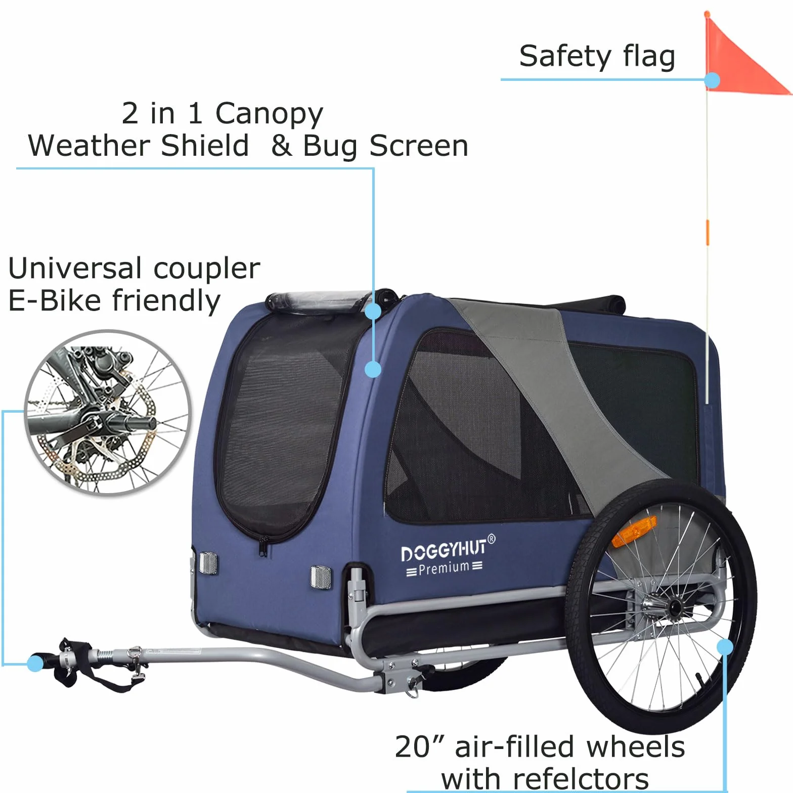 Remorque pour Chien 45 kg Doggyhut Premium XL Centre de Gravité Bas