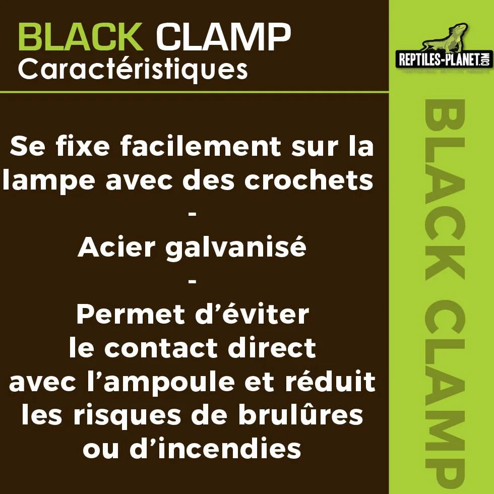 REPTILES PLANET Grille de Protection pour Support d'Ampoule Black Clamp 18