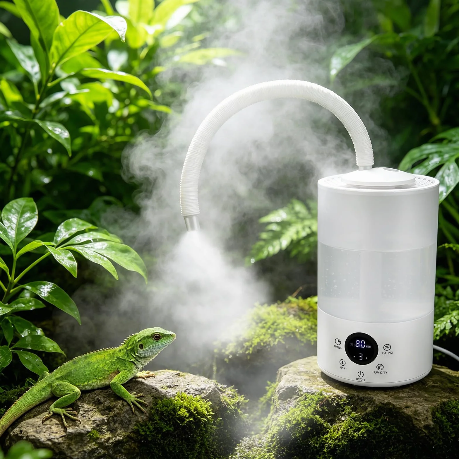 Humidificateur pour Reptiles 4L, Brumisateur Terrarium avec Capteur d'Humidité, Minuterie, Double Tuyau Extensible