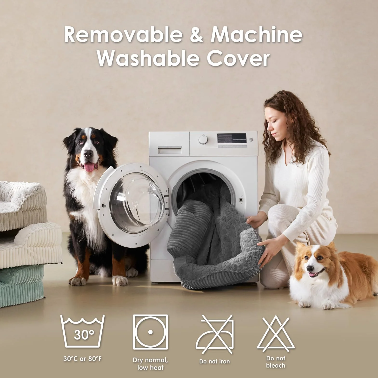 EHEYCIGA Panier Chien Orthopédique XXL 107x76cm Mémoire de Forme Déhoussable Lavable Gris