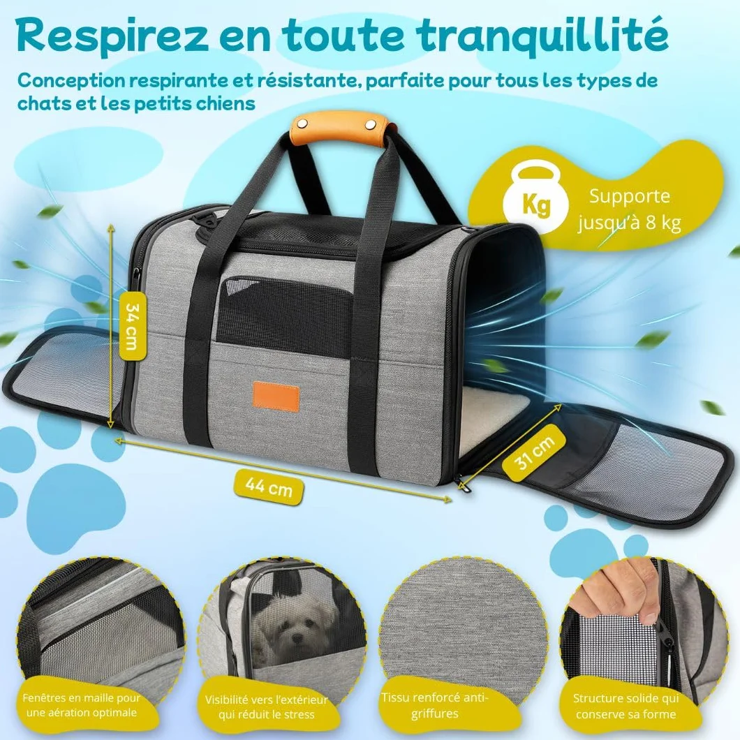 Sac de Transport pour Chat et Chien - Caisse Pliable Homologué Avion avec Bol et Couverture