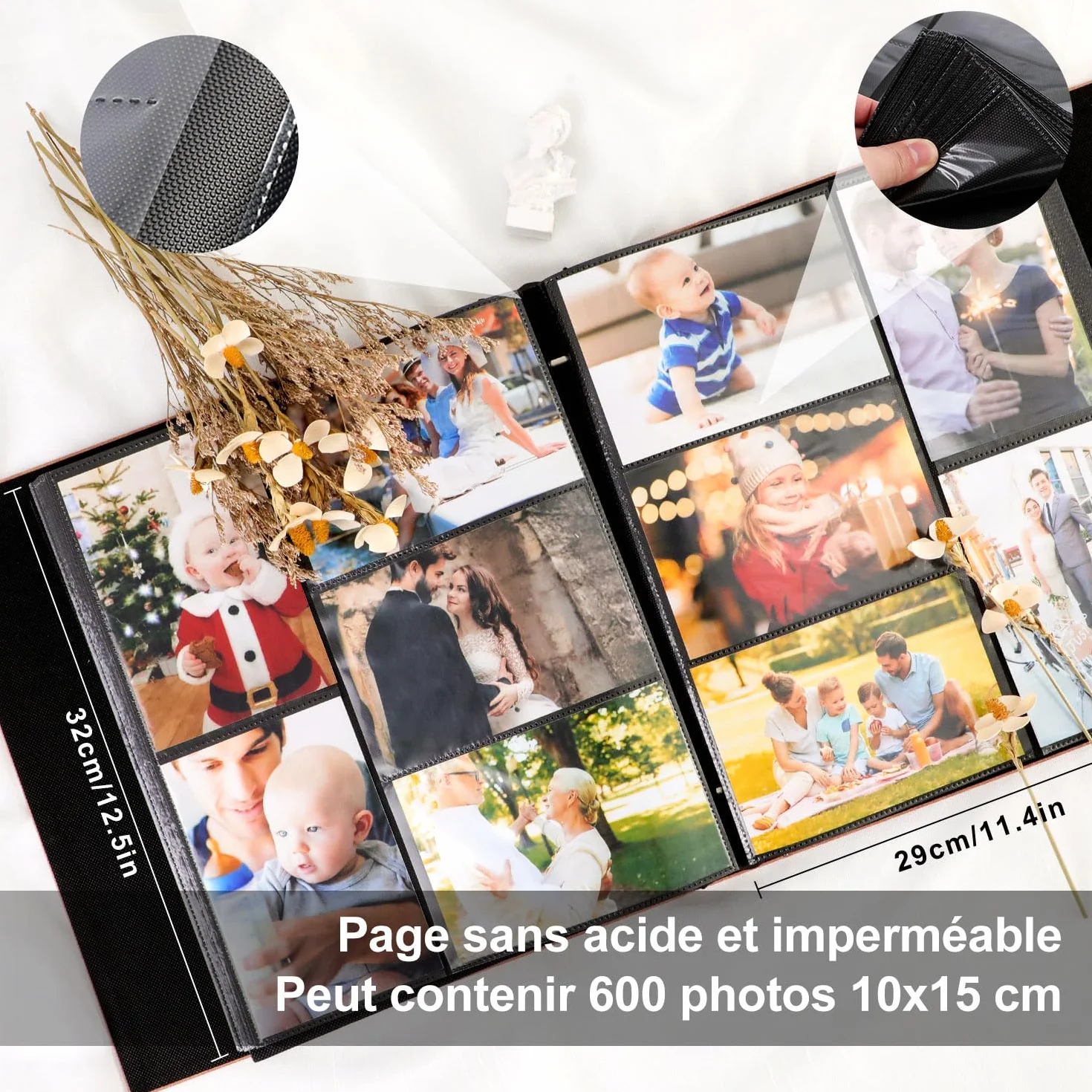 Album Photo 10x15 600 Pochette Grand Format Lin Tissu pour Photos