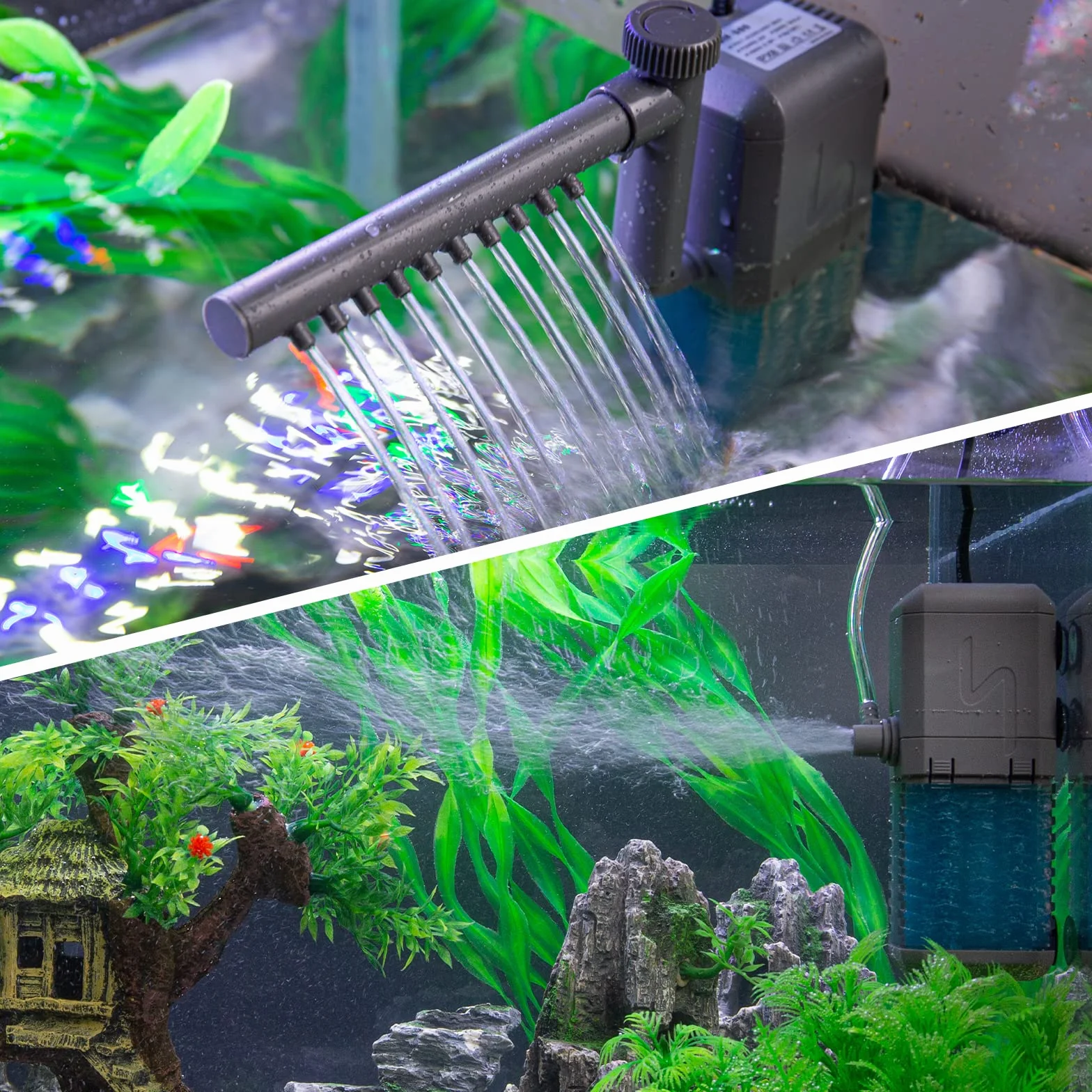 Pompe de filtre d'aquarium interne 600L/H 6W réglable avec barre de pulvérisation pour réservoir jusqu'à 120 litres