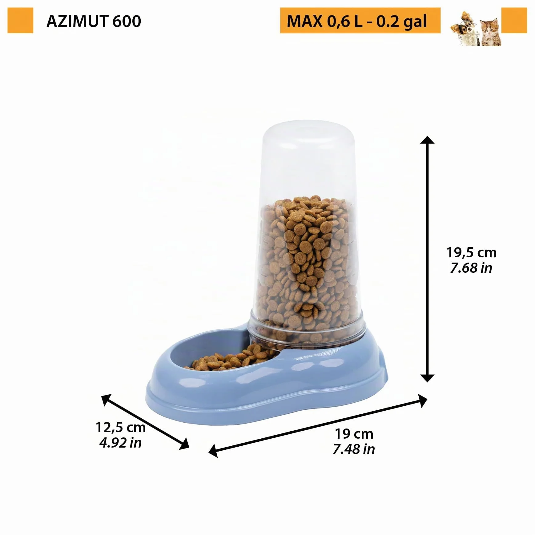 Ferplast Distributeur Croquettes Chiens Chats Nourriture 0,6 Litre Fond Antidérapant 12,5x19x19,5 cm Blanc