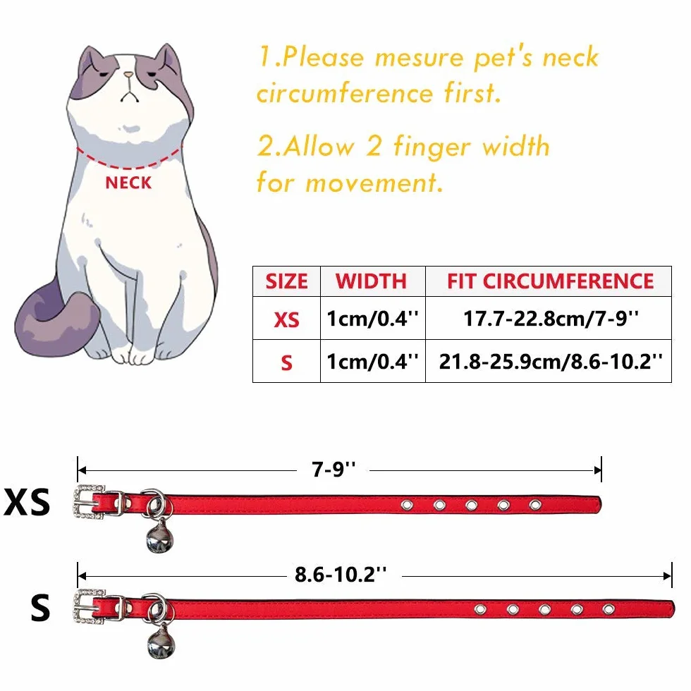 Collier Réglable en Cuir Doux avec Clochette pour Chat Chaton Chiot Petit Chien 17-22cm Noir