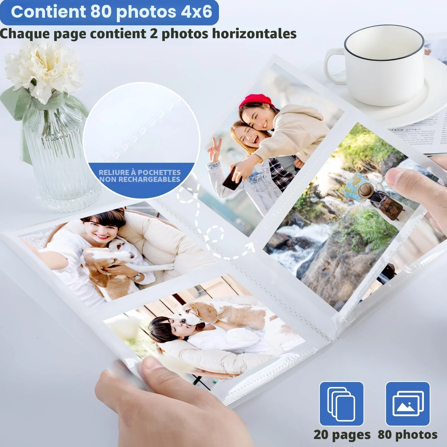 Album Photo Pochette 40 Pages, 80 Photos 10x15, Livre Photo avec Housse de Protection, Blanc