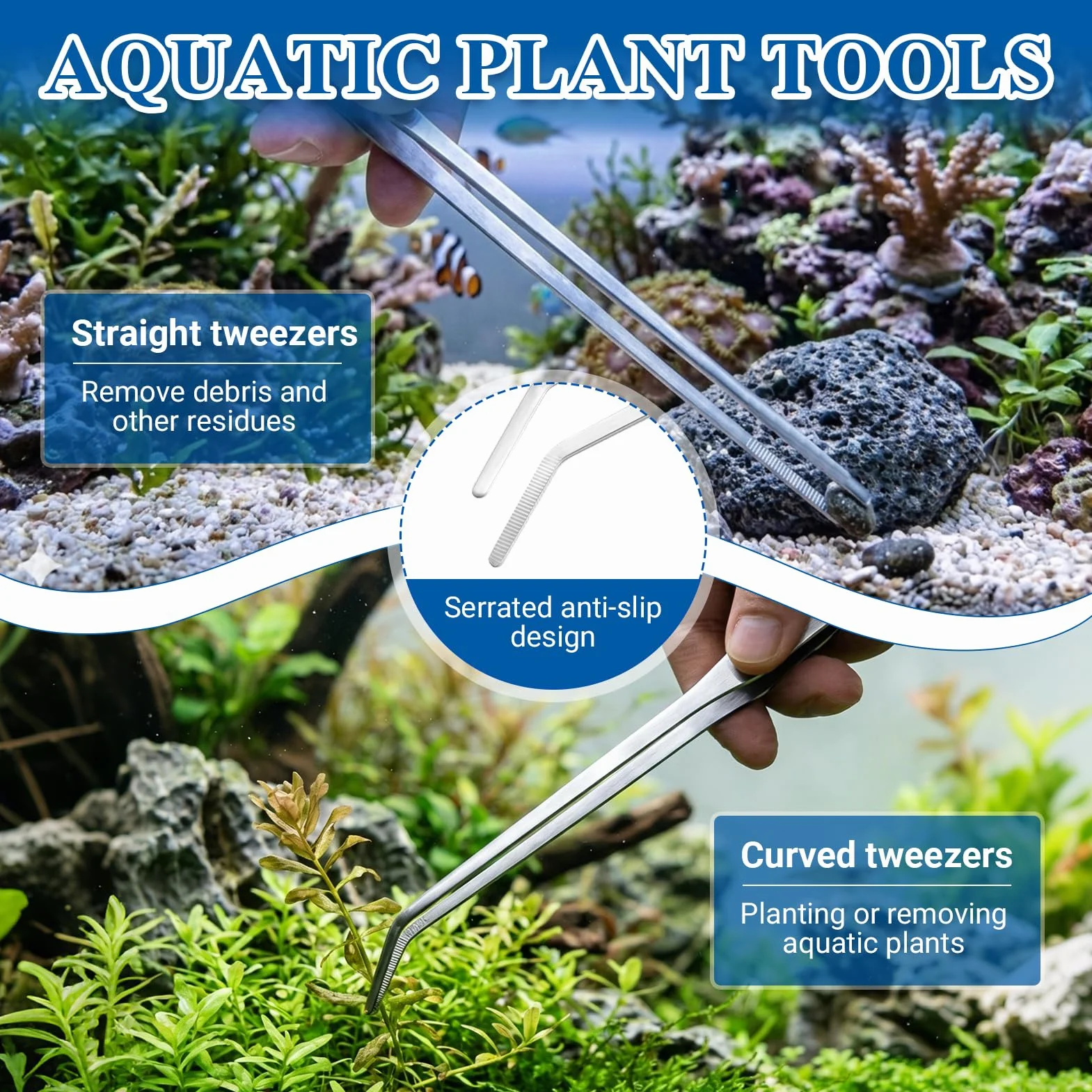 Kit Outils Aquarium Acier Inoxydable 3 Pièces Pince Droite Pince Courbe Ciseaux Aquascaping Entretien Plantes Aquatiques