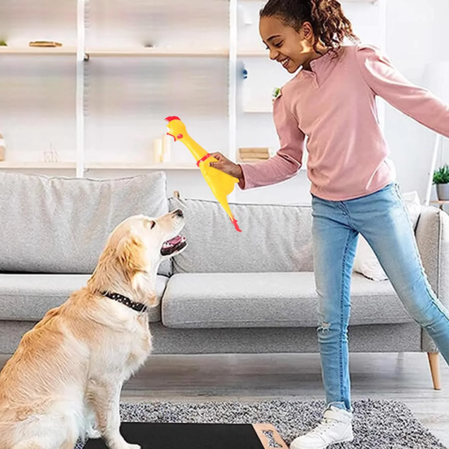 Poulet en Caoutchouc Jaune Qui Couine, 4 Pièces pour Chiots