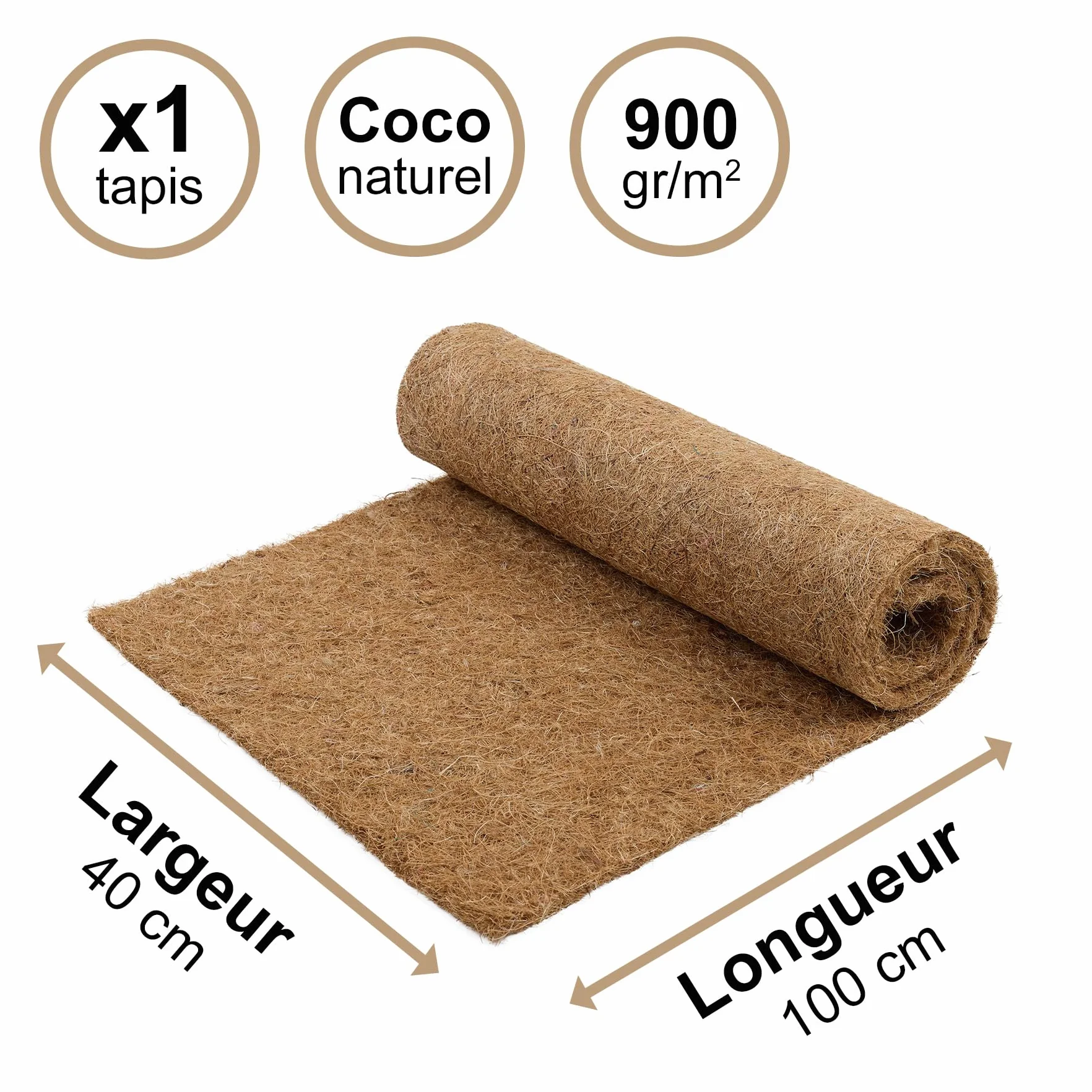 Tapis en Fibre de Coco Naturel 40x100 cm 900g/m² - Paillage Plante Protection Contre Le Froid, Marron
