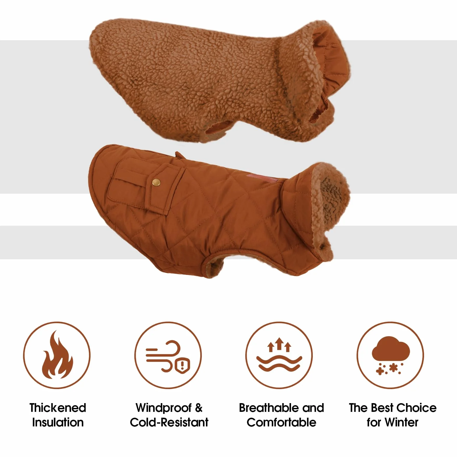 CITÉTOILE Manteau Chien Chaud Veste Polaire Fourrée Coupe-Vent avec Trou de Corde de Traction Brun XS