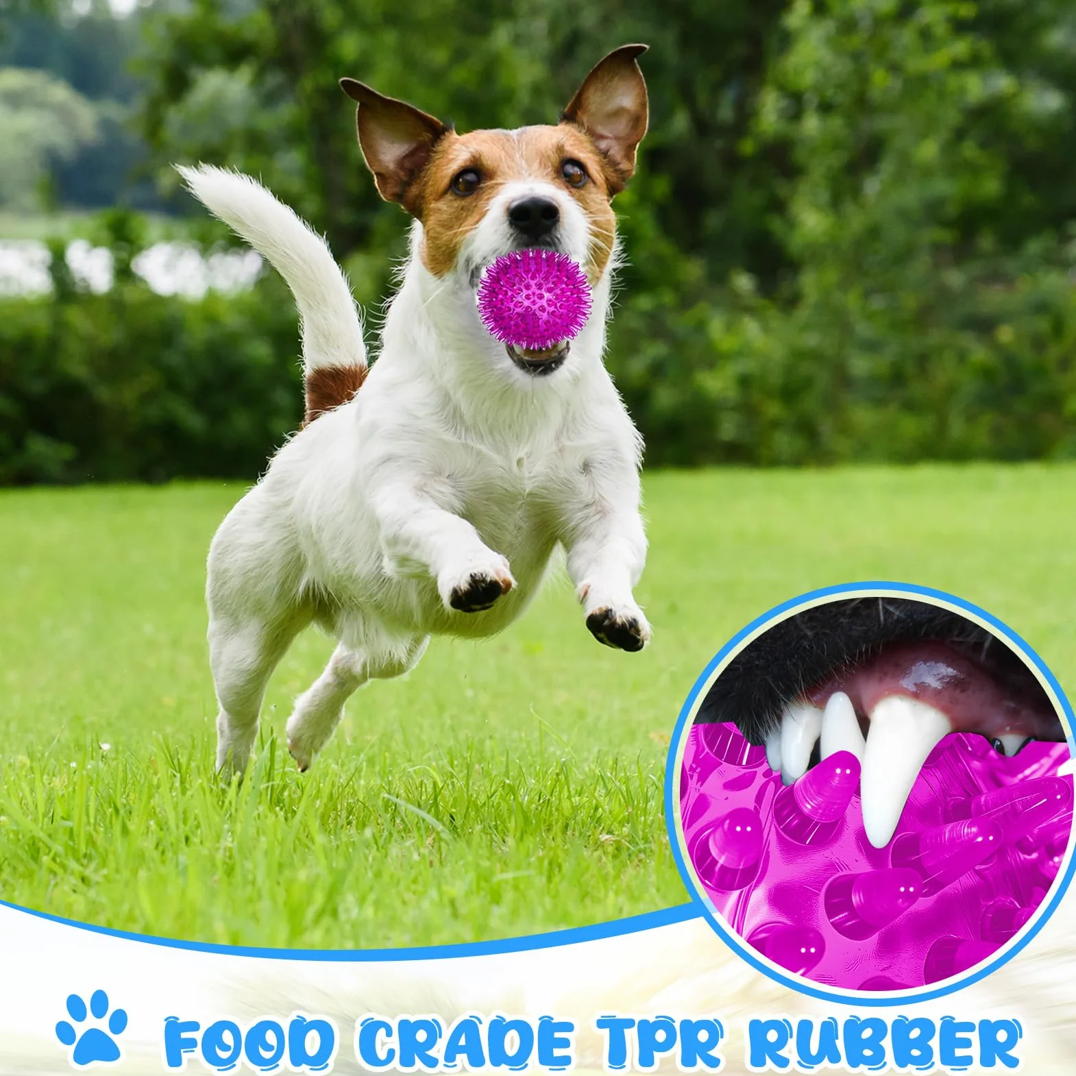 Yunsailing Lot de 24 jouets couineurs pour chien de 6,5 cm - Balles à picots à mâcher pour chiens de petite et moyenne taille - Pour nettoyer les dents et l'entraînement (bleu, vert, orange, violet