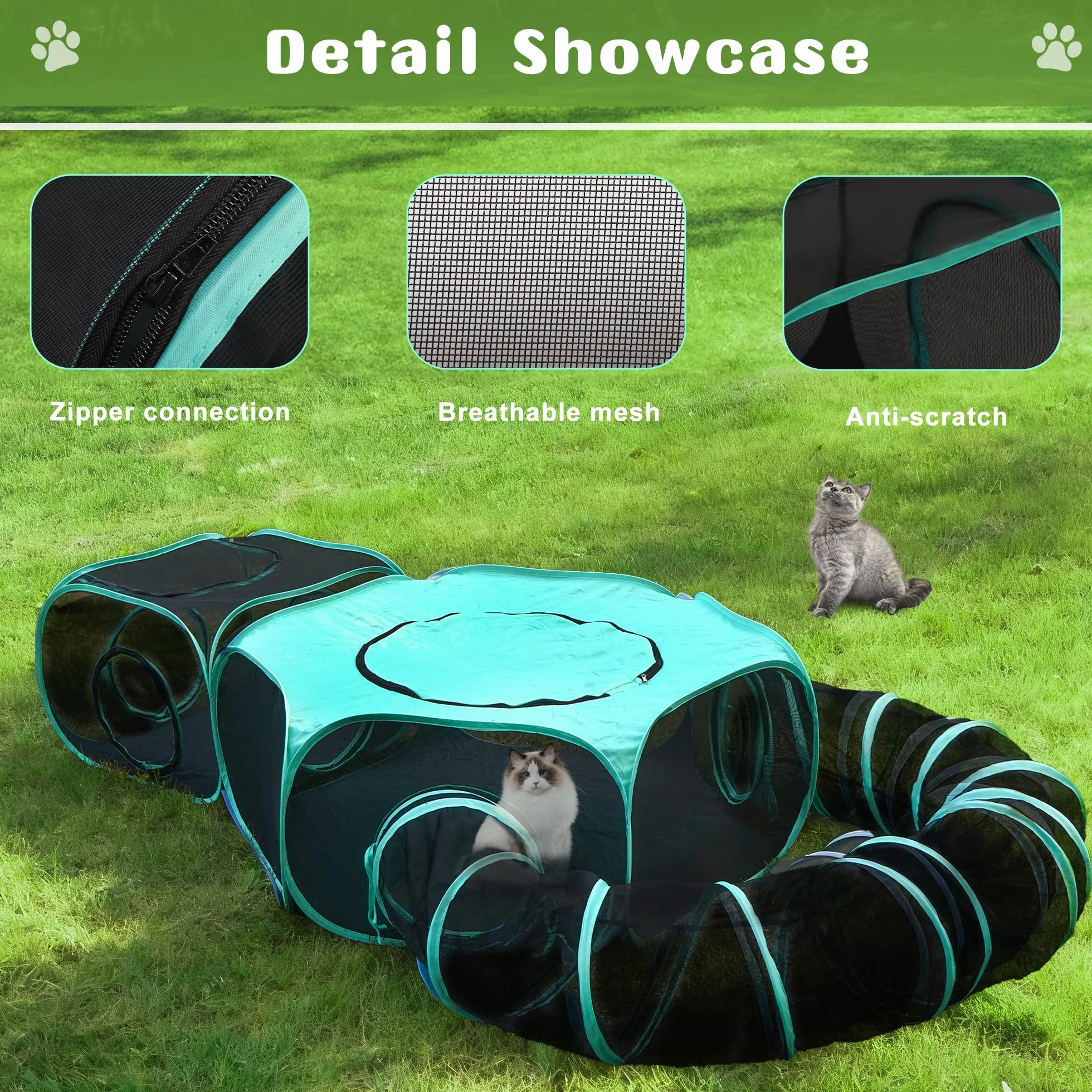 Grand enclos pour chat tente pop-up 3 en 1 modulaire avec fenêtres en réseau intérieur extérieur voyage