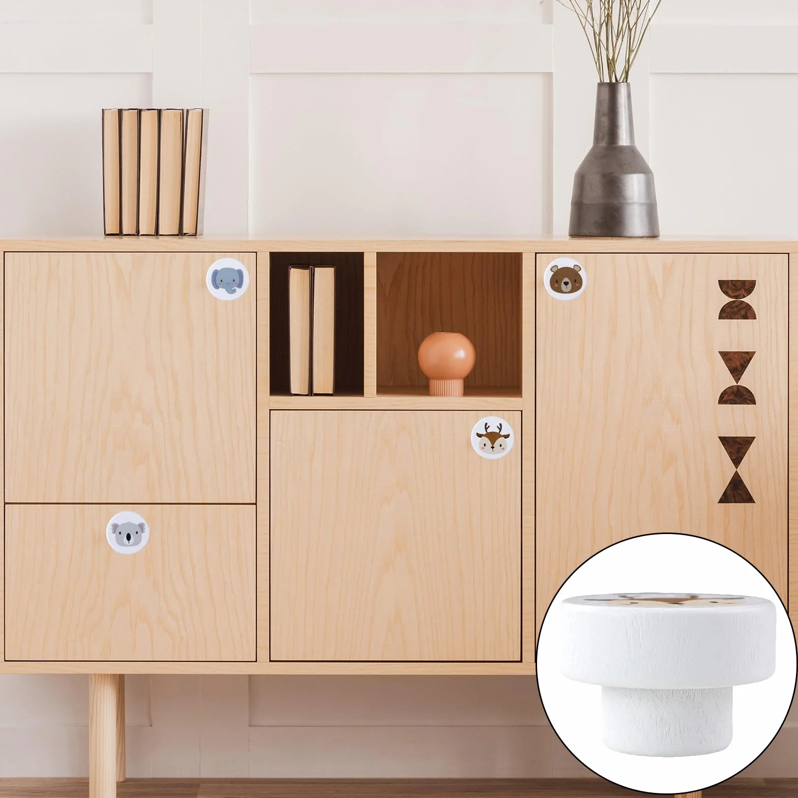 Boutons de Tiroir Enfant en Bois 35mm Rond avec Vis pour Armoire Poignée de Porte Blanc