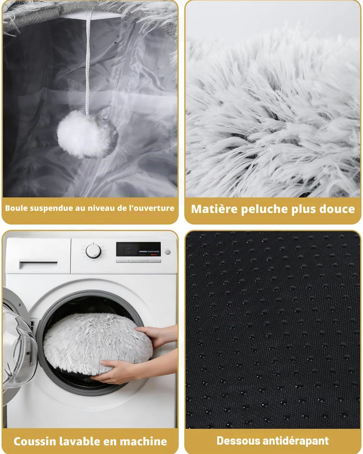 Odoland Tunnel Chat avec lit Coussin, Multifonctionnel Tunnel pour Chat Donut Interieur avec Jouets-Gris