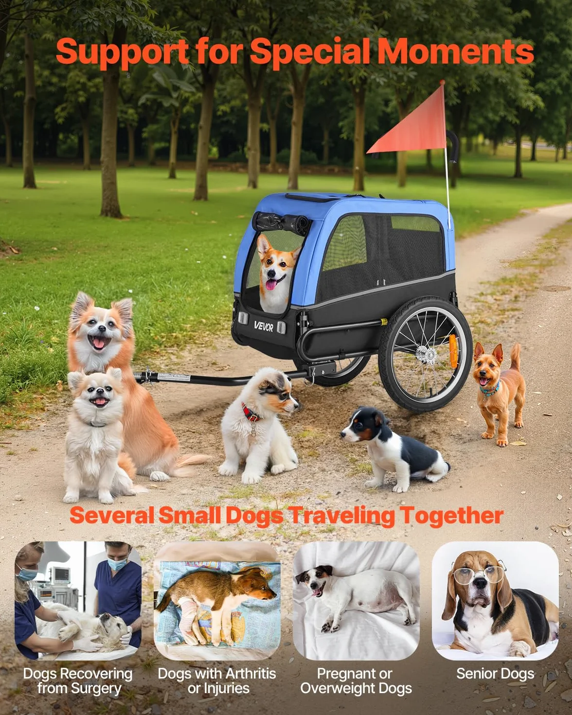 VEVOR Pliable Remorque de Vélo Chien 30 kg Porte Animaux de Compagnie avec Roues à Dégagement Rapide