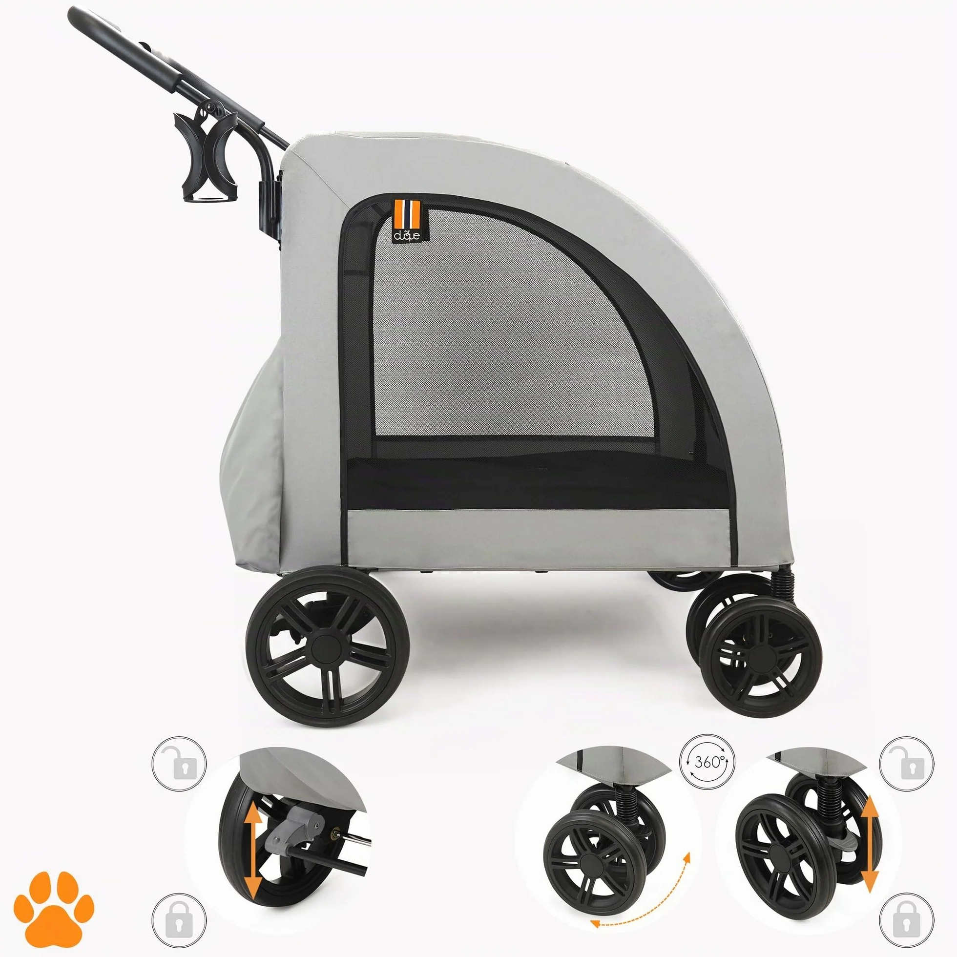 Chester Dog Stroller dla Dużych Psów Składany Wózek 50 kg Szary