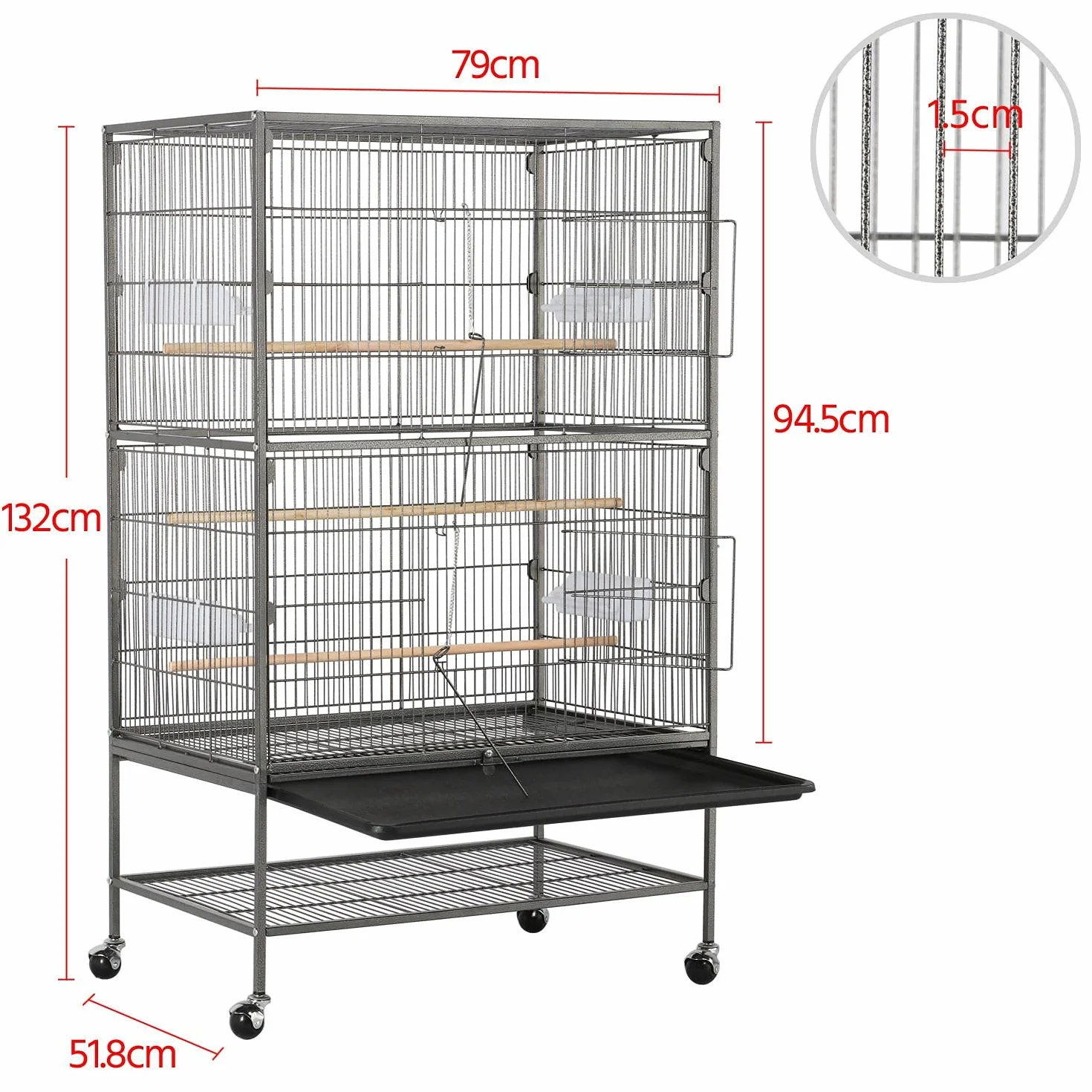 Yaheetech Grande Cage Oiseau sur Pied Volière Canaries Perroquet 2 Étages 79 x 52 x 132 cm