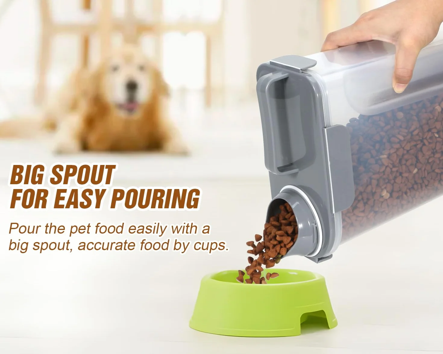 TBMax Récipient de stockage de nourriture pour chat de 5 L avec couvercle, récipient portable avec grand bec verseur et tasse à mesurer, récipient hermétique pour aliments pour chiens, oiseaux,
