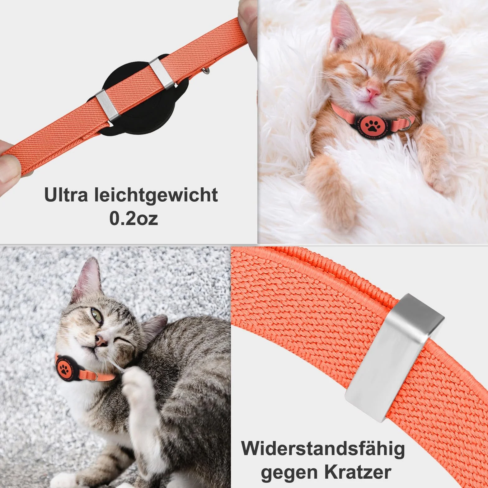 Collier Airtag pour Chat Extensible, Support Apple Air Tag, GPS, Ultra élastique, Orange