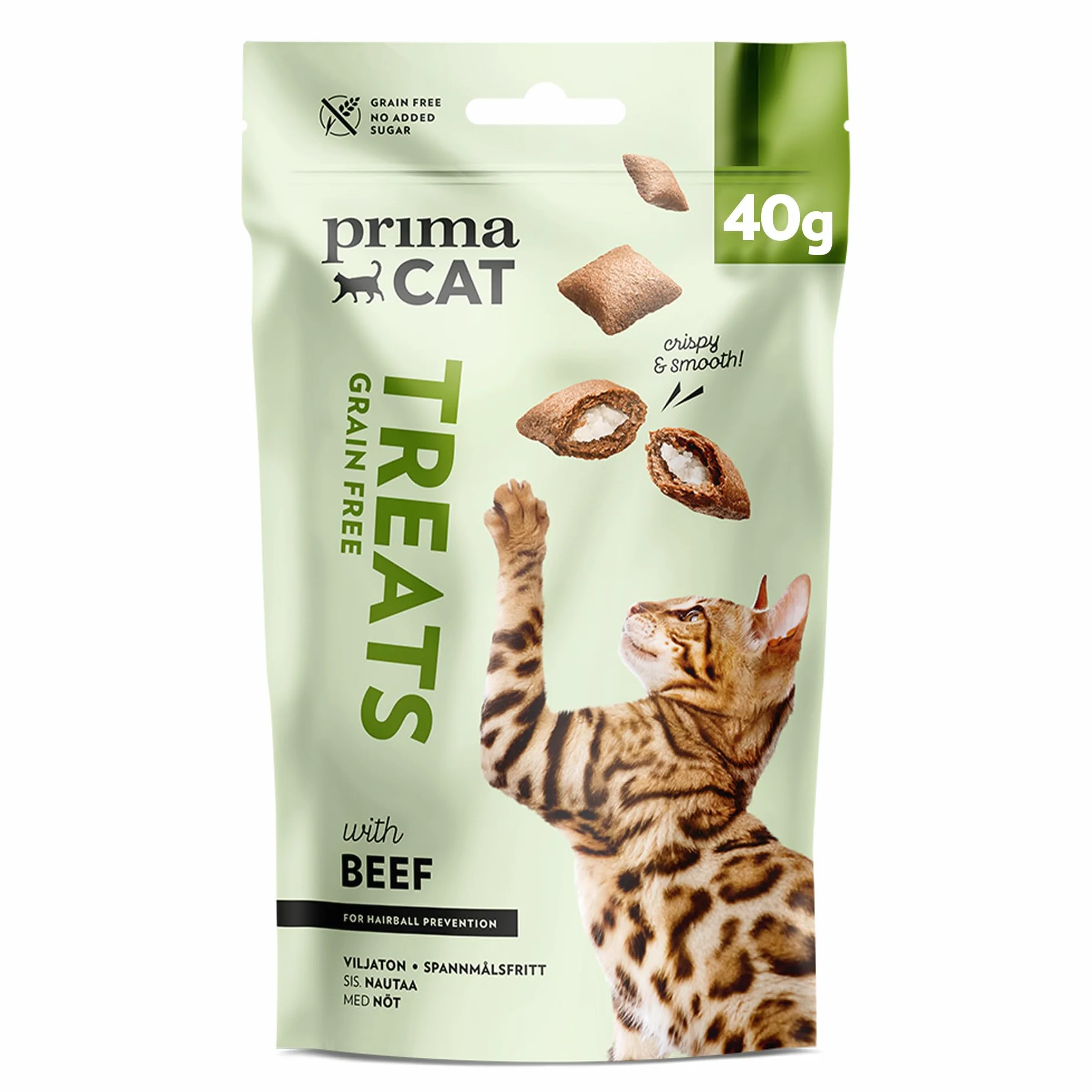 PrimaCat Friandises pour Chat croustillantes sans céréales, Contre Les Boules de Poils, goût bœuf, 40 g