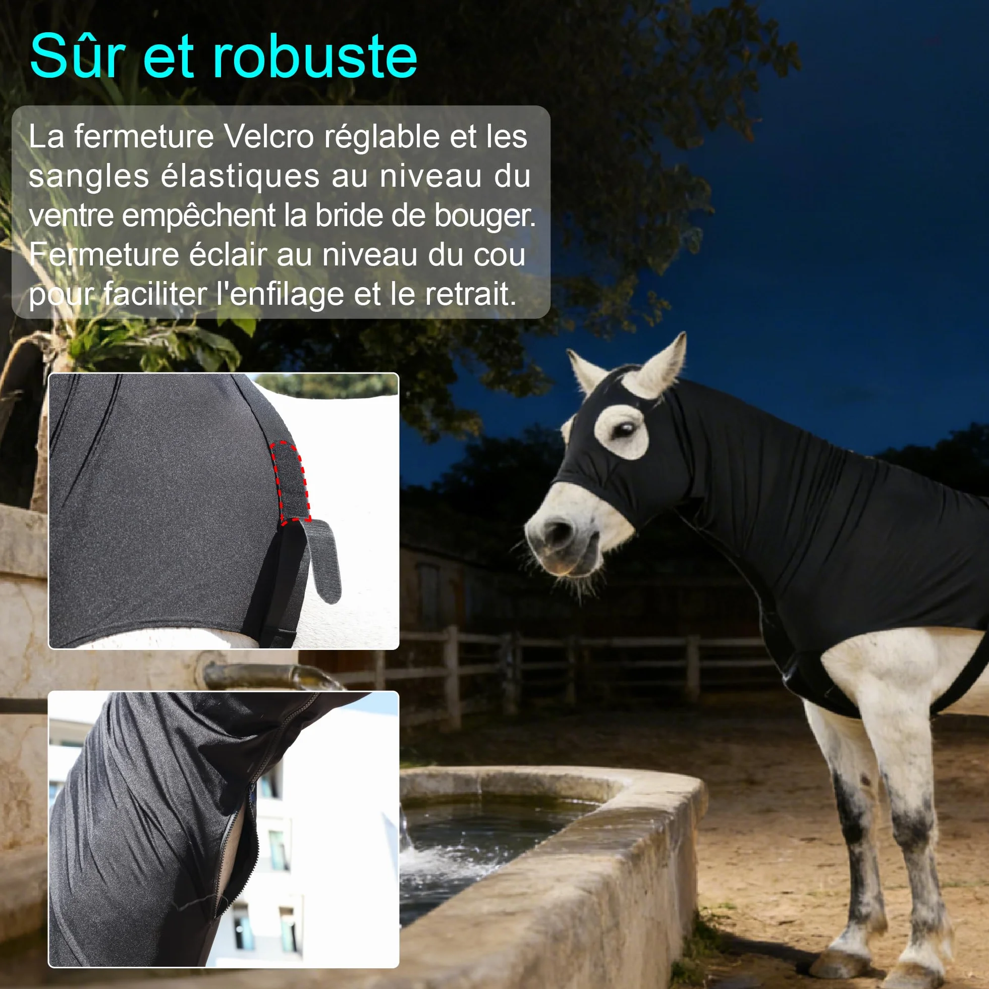 Cagoule Élastique Cheval avec Fermeture Éclair Noir Medium