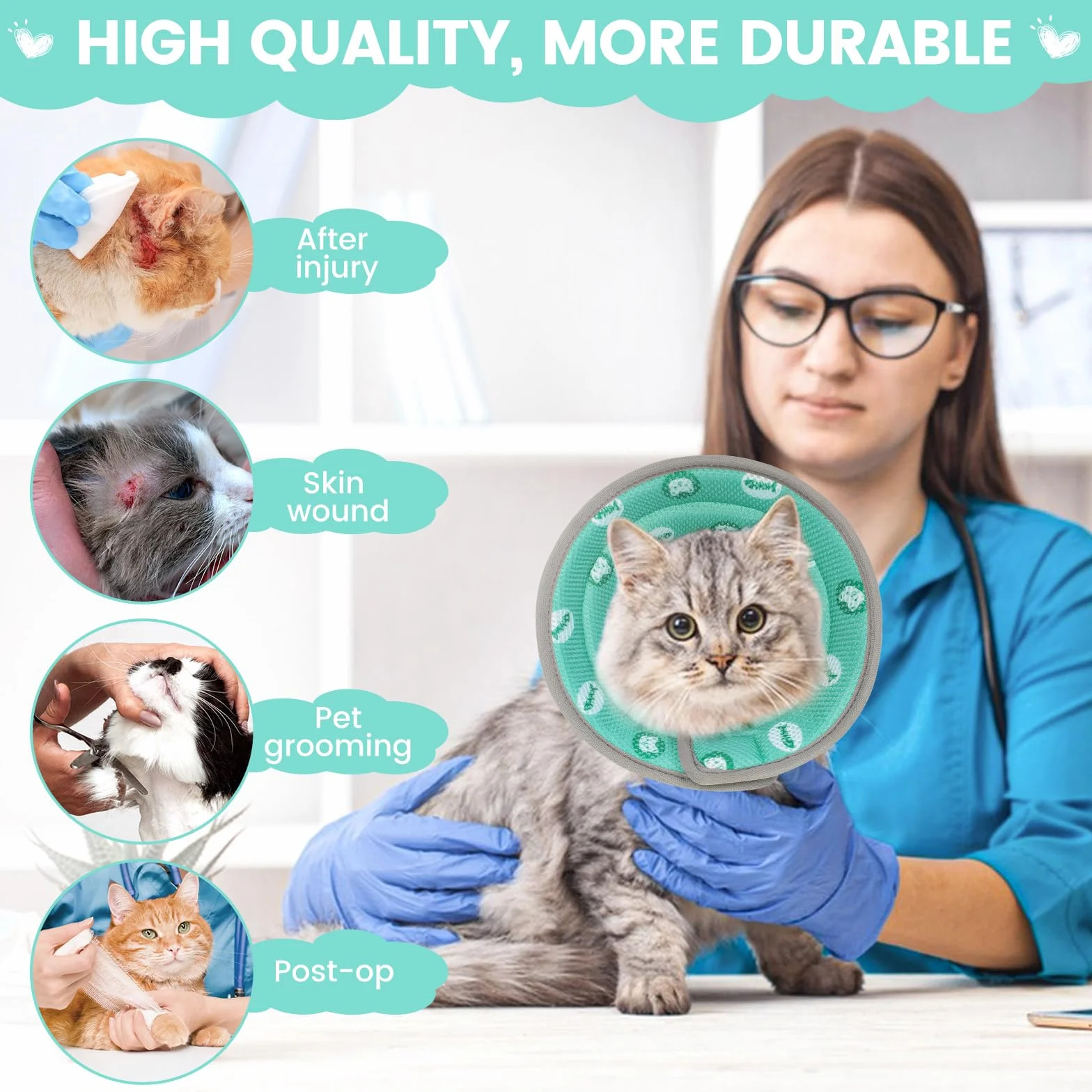 Collerette pour Chat Anti Lechage Réglable Anti Grattage Anti-Morsure Après Chirurgie Protection Cône Collier Élisabeth Souple Léger