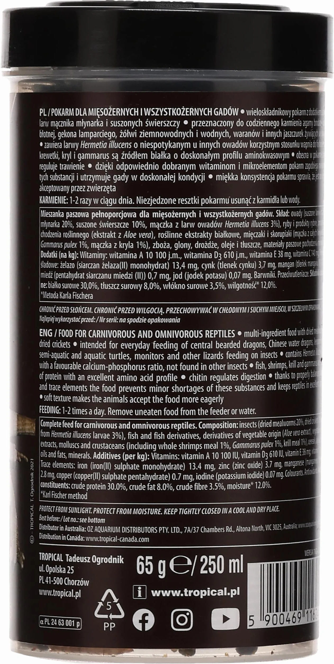 Repitles Carnivore Soft 250ml - 65g Nourriture pour Reptiles Carnivores