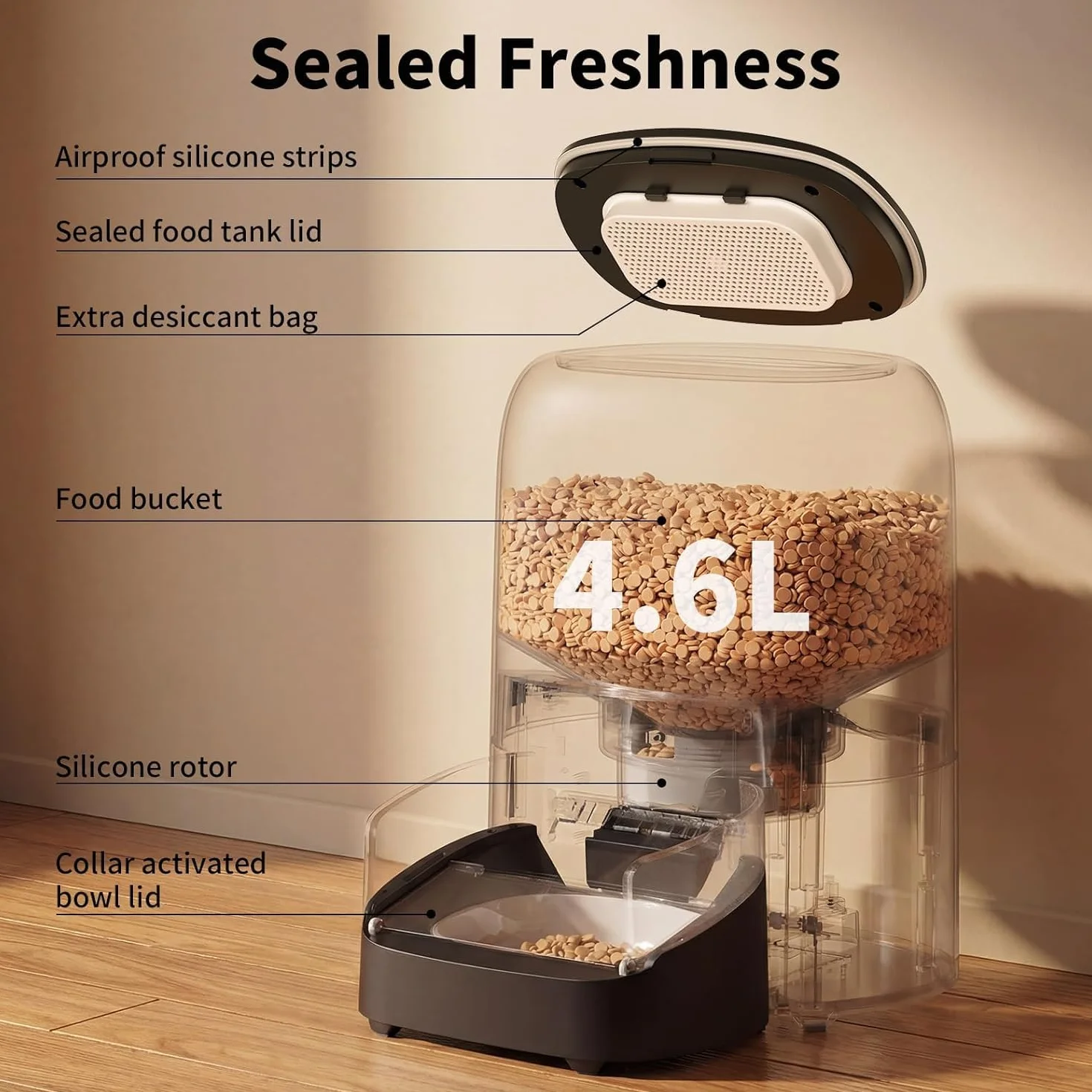Distributeur Croquettes Chat Automatique RFID WiFi, 4.6L Bol Céramique, Reconnaissance Chat