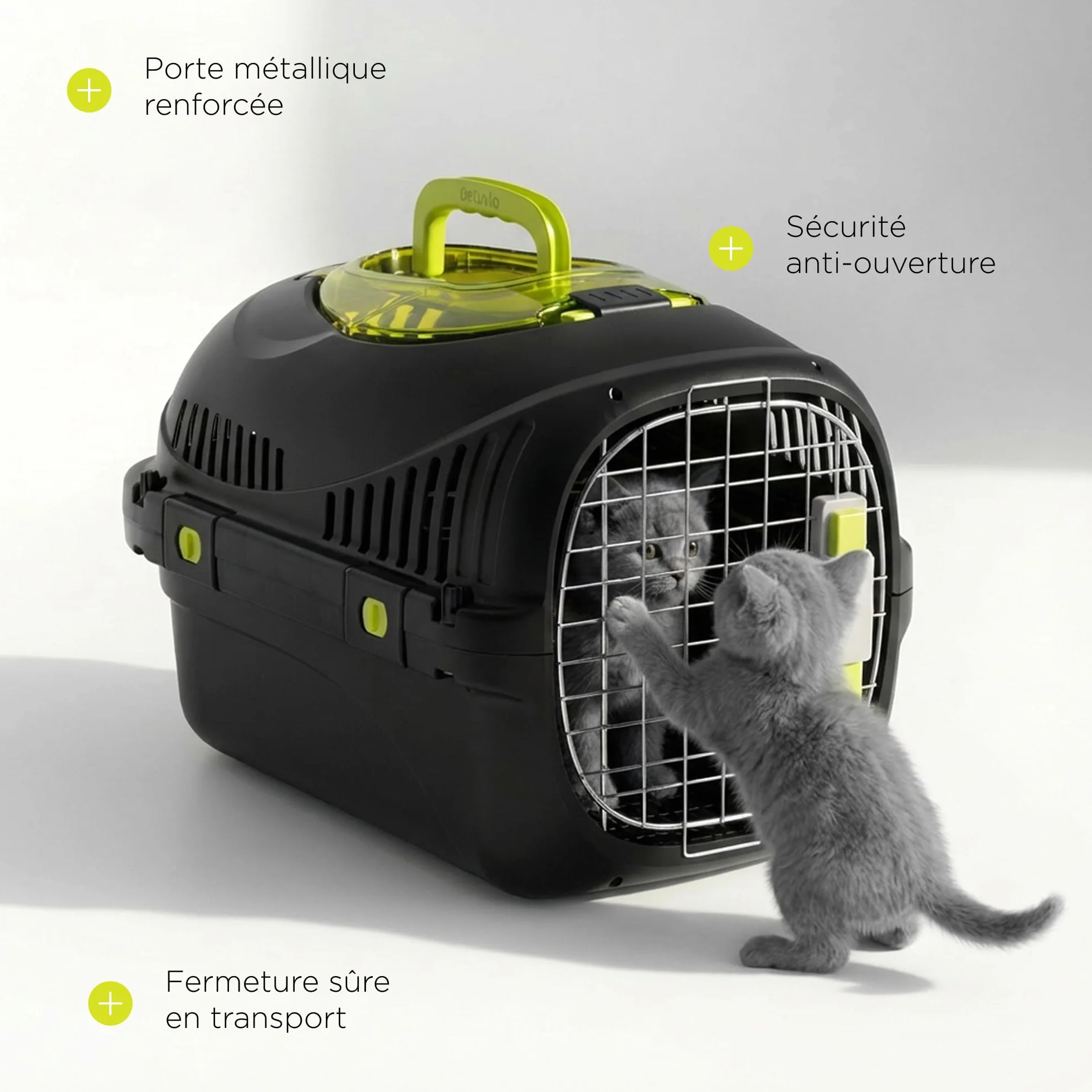 Safy Boîte de Transport Rigide pour Chat avec Porte en Métal, Double Sécurité et Ventilation