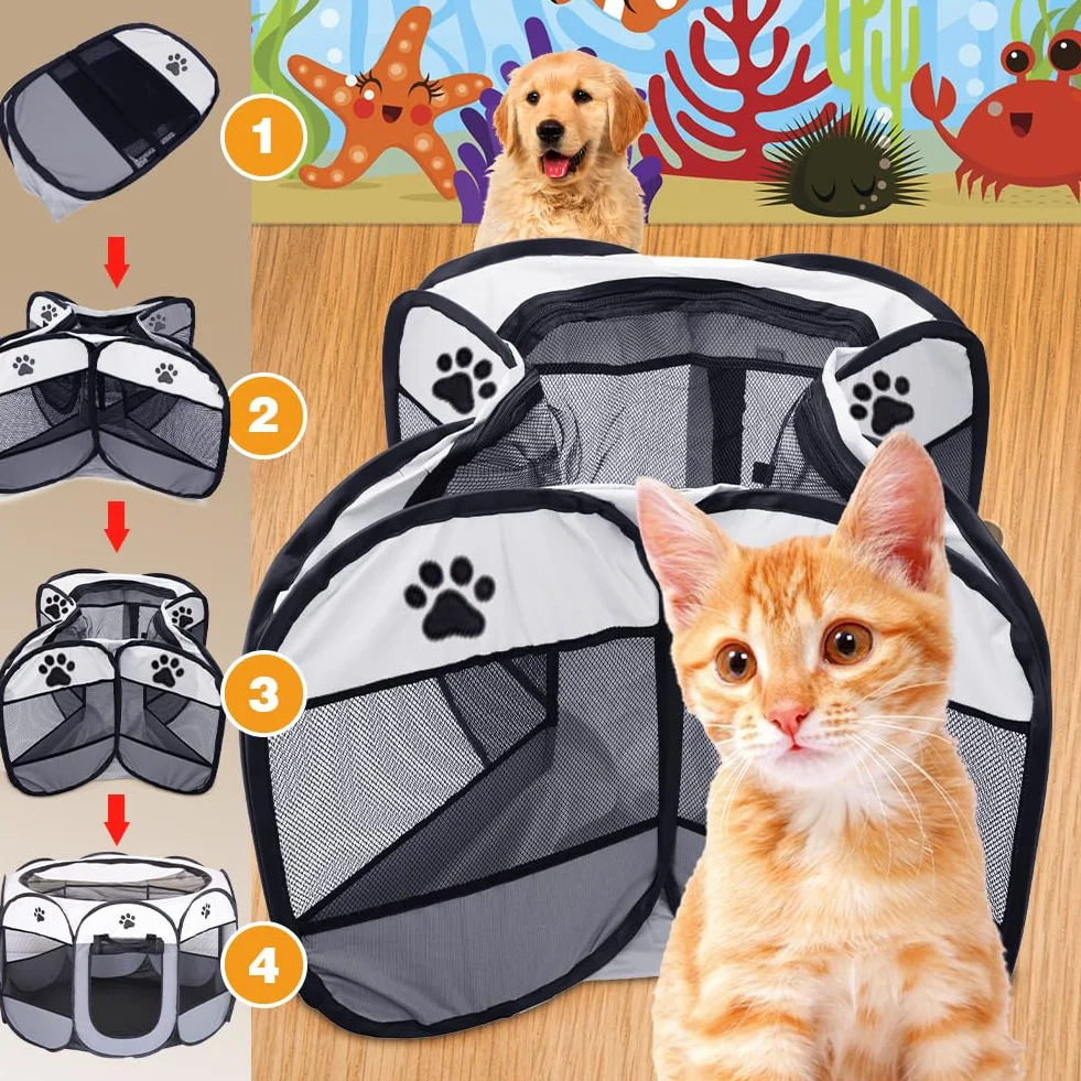 Parc Pliable pour Animaux de Compagnie 74x74x43cm Enclos Portable pour Chats Chiens Lapins Petits Animaux Gris