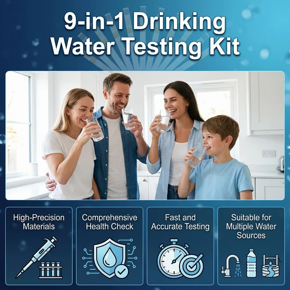 Bandelettes Test Eau Aquarium 9 en 1 Lot de 100, Kit Test Aquarium Eau Douce et Eau Salée