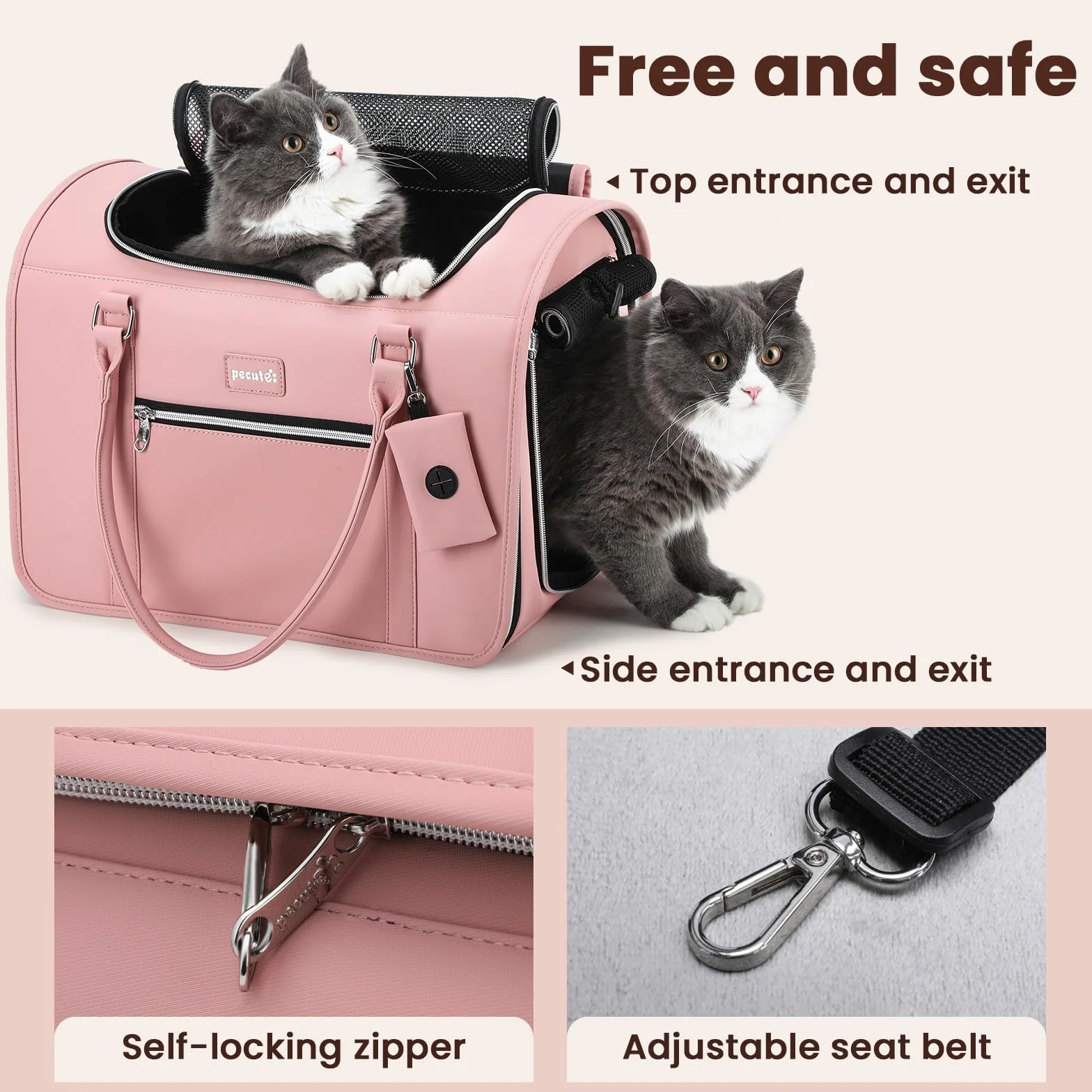 Pecute Sac de Transport pour Chat 42x28x30 cm, Approuvé pour Avion, Rose