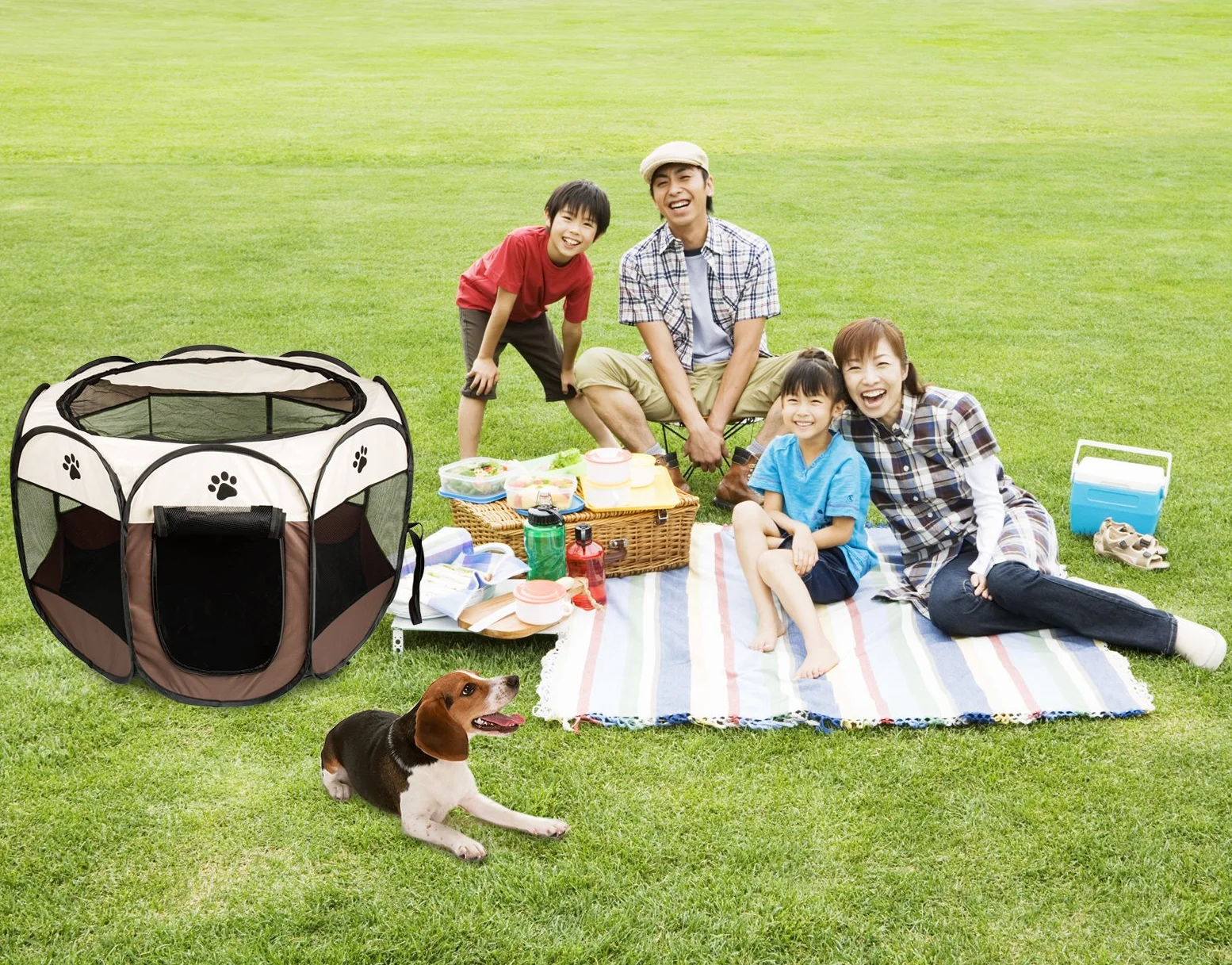 Parc pour Chien Pliable en Tissu Oxford pour Petits Animaux Intérieur Extérieur avec Sac de Transport Café S
