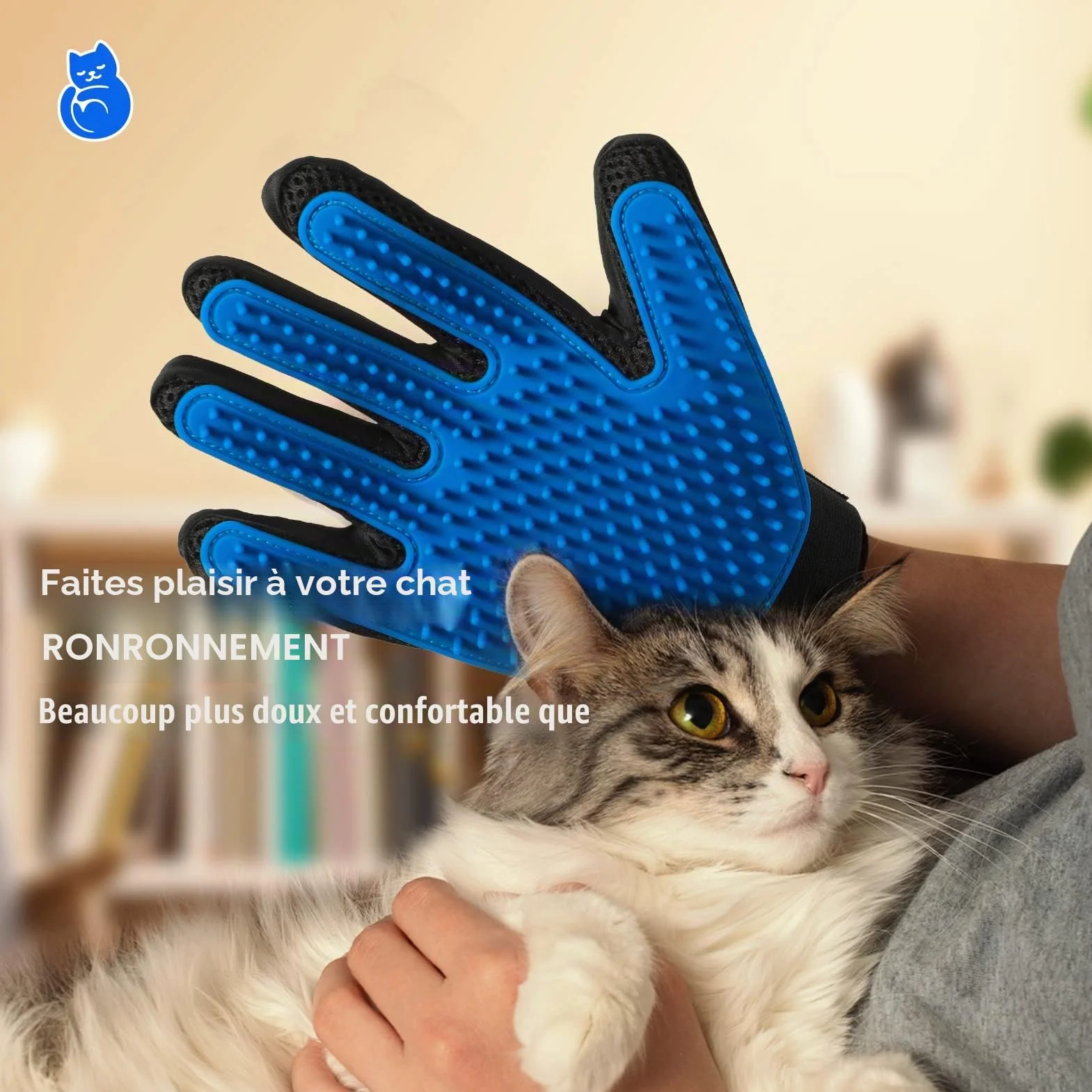 Gant de toilettage pour animaux de compagnie, doux, efficace pour enlever les poils, démêlage et massage