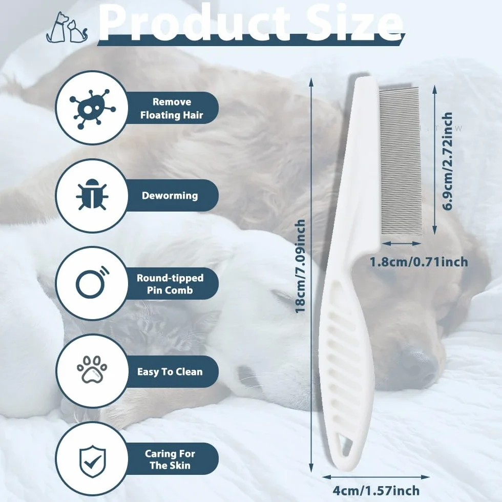 Peigne anti-puces pour chat et chien en acier inoxydable - Blanc