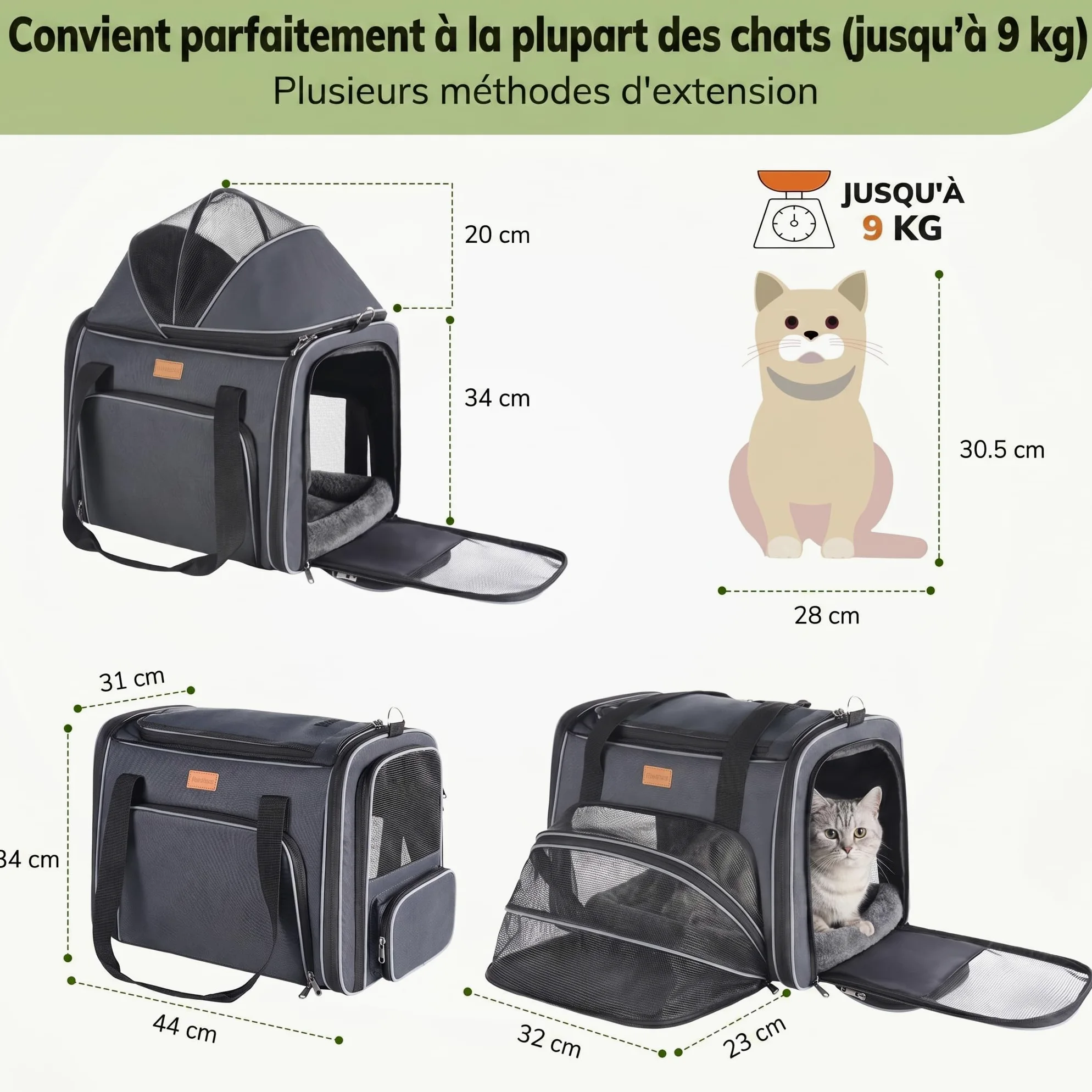 Morpilot Sac de Transport Extensible pour Chat - Extra Stable - Tissu en Maille Respirante pour Animaux de Compagnie