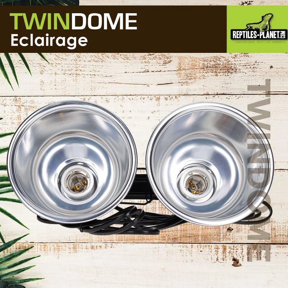 Reptiles Planet Twindome 14 Double Support d'Ampoule à Suspendre ou à Poser sur le Terrarium Ø 14 cm H 16 cm Noir