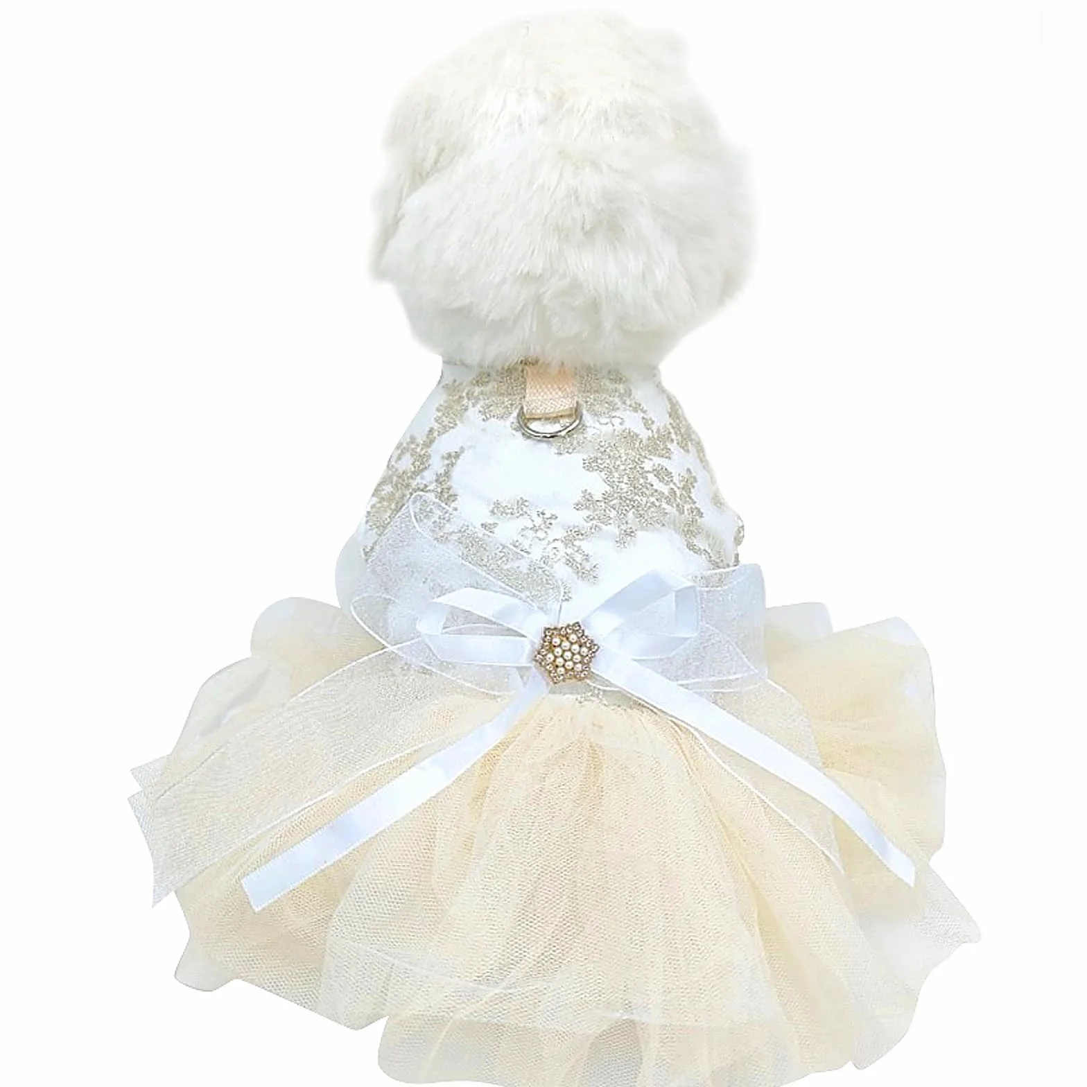 Robe de Mariage de Luxe pour Chien Dentelle Arc Blanc Princesse Tenue de Cérémonie