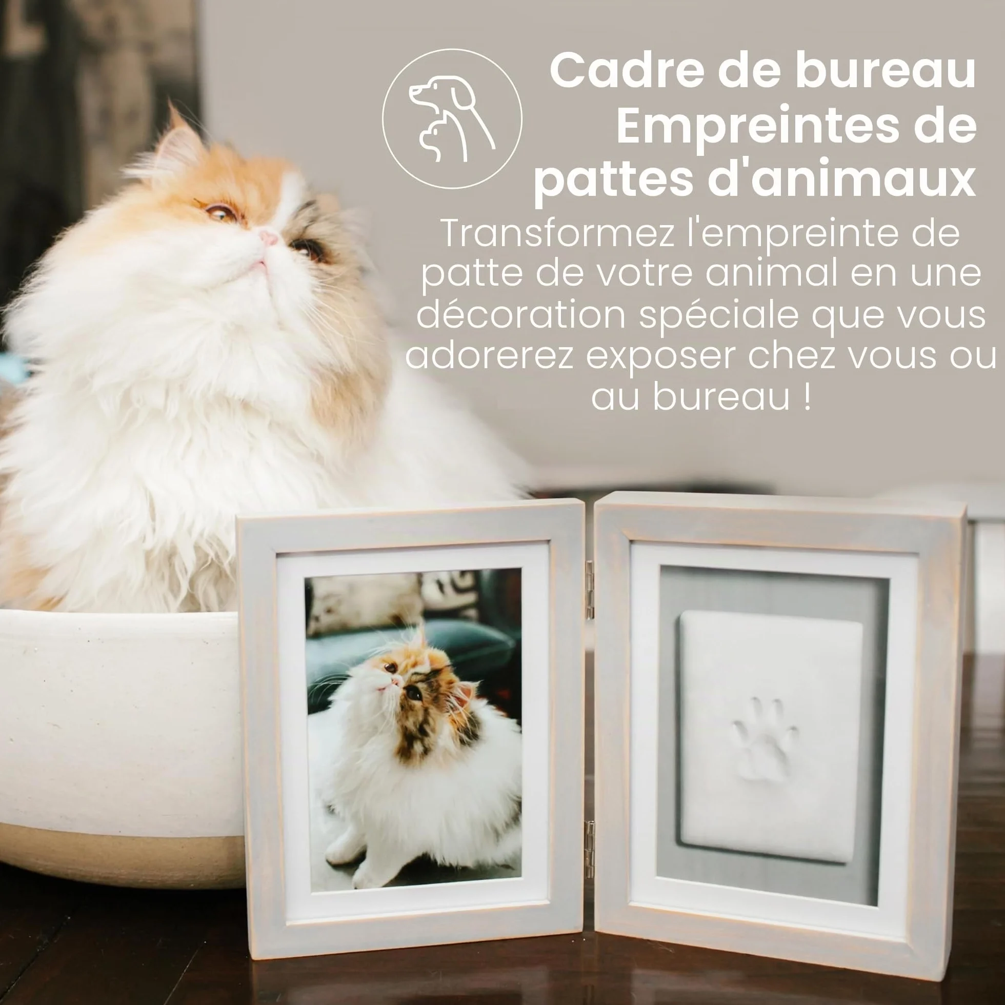 Pearhead Pet Paw Print Photo Frame with Clay Imprint Kit, Wooden Photo Frame, DIY No-Mess Pawprint Keepsake, Distressed Gray