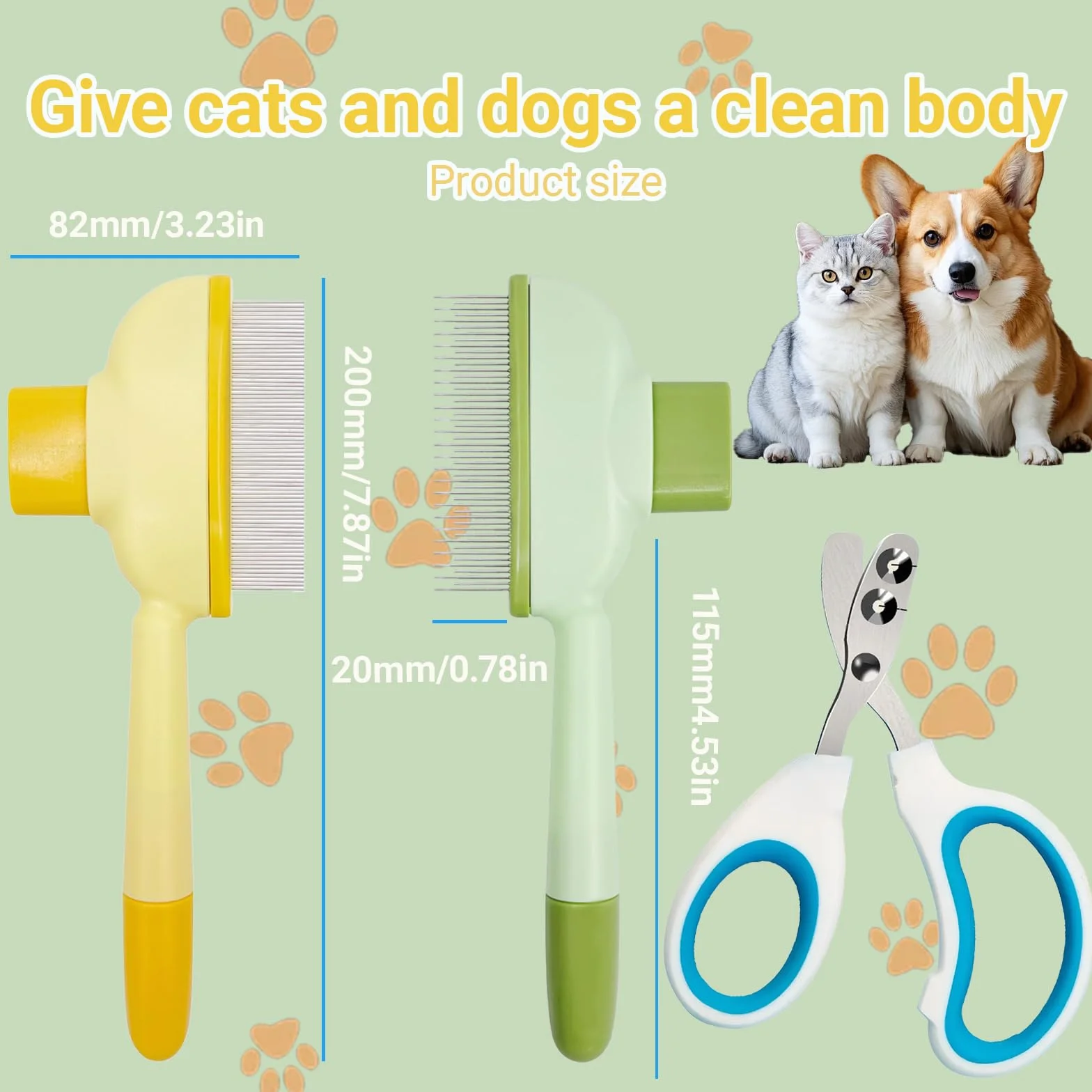 Peigne pour Chats Anti Puces avec Coupe Griffes, Brosse Anti Poils Animaux Poil Court et Long