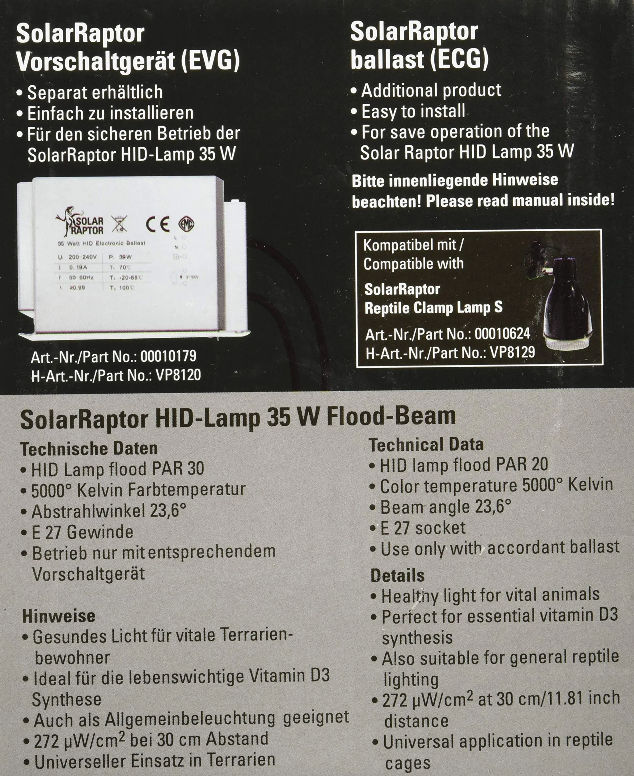 Lampe à vapeur métallique HID 35W UV Chaleur pour terrariums