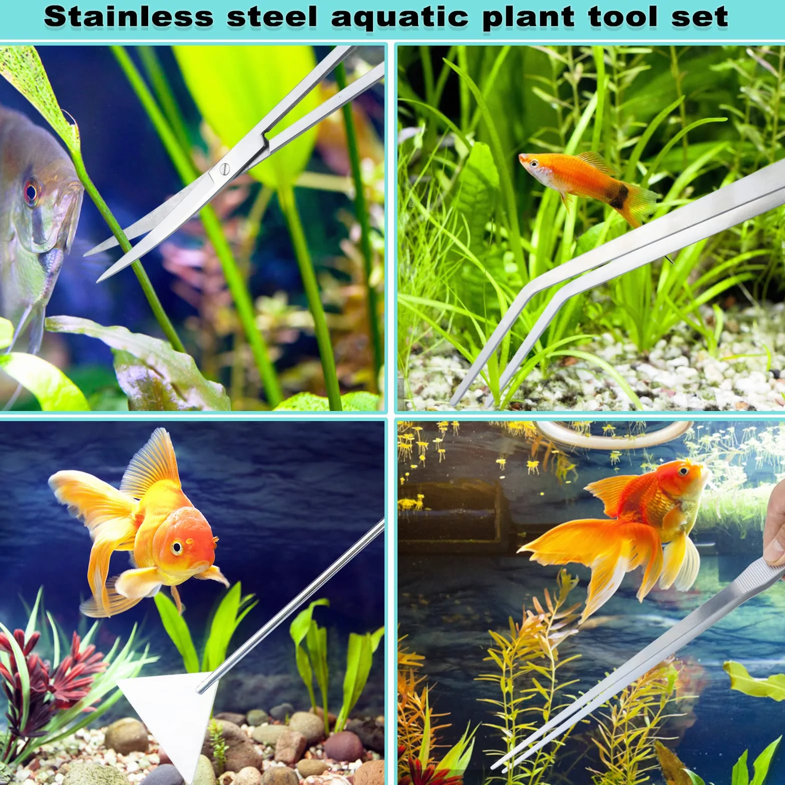 Kit d'outils pour aquarium Aquascape 38,1 cm acier inoxydable 4 en 1 antirouille pinces ciseaux spatules grattoirs