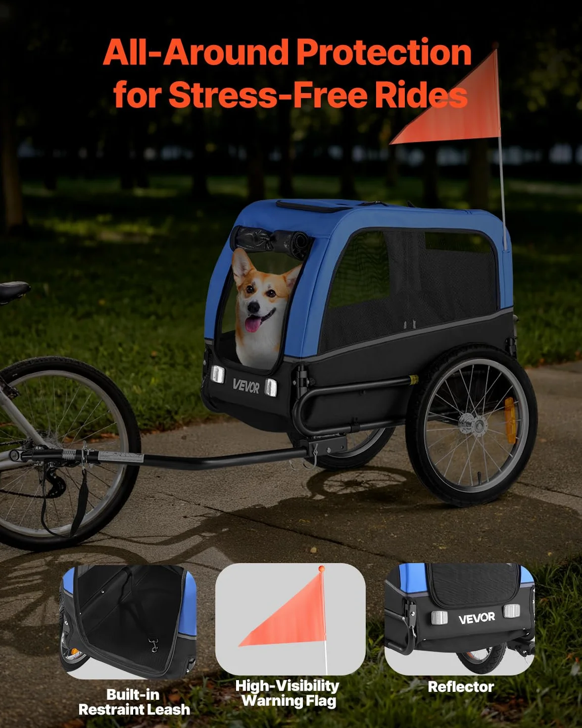 VEVOR Pliable Remorque de Vélo Chien 30 kg Porte Animaux de Compagnie avec Roues à Dégagement Rapide