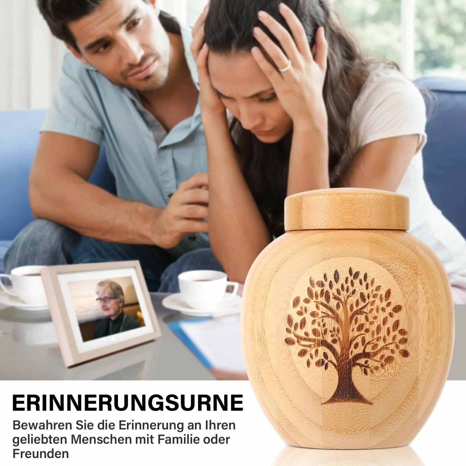 Urne pour Cendres humaines en Bambou, Souvenir avec Arbre de Vie, Crémation Memorial 48 Pouces Cubes