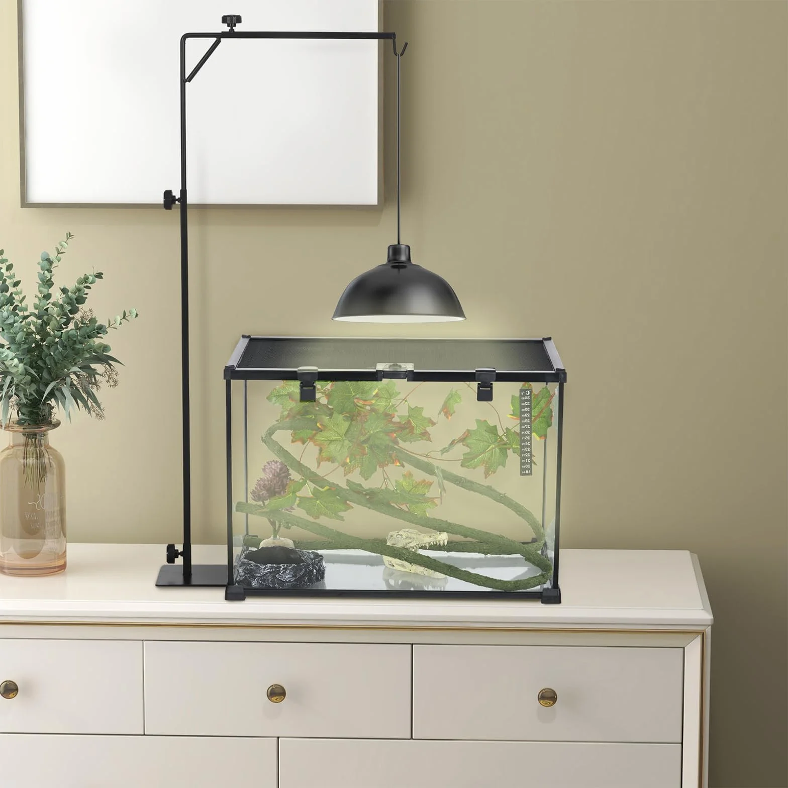Support Lampe Reptile Réglable Hauteur 54-94cm Largeur 25-45cm Chauffante Tortues Geckos Lézards