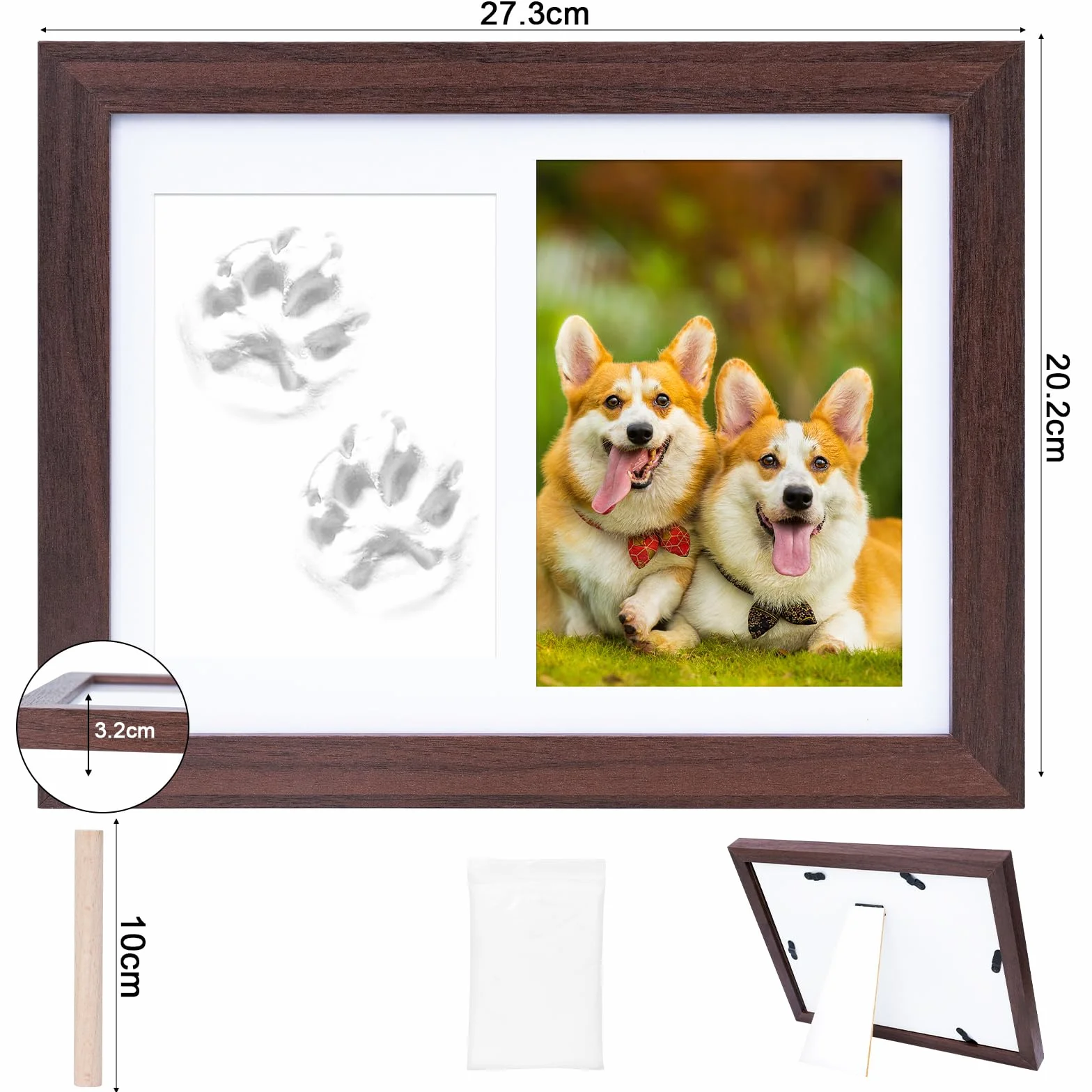 Cadre Commémoratif pour Animaux de Compagnie avec Empreintes de Pattes - Souvenir Chien Chat Photo 10x15 cm Pâte à Modeler
